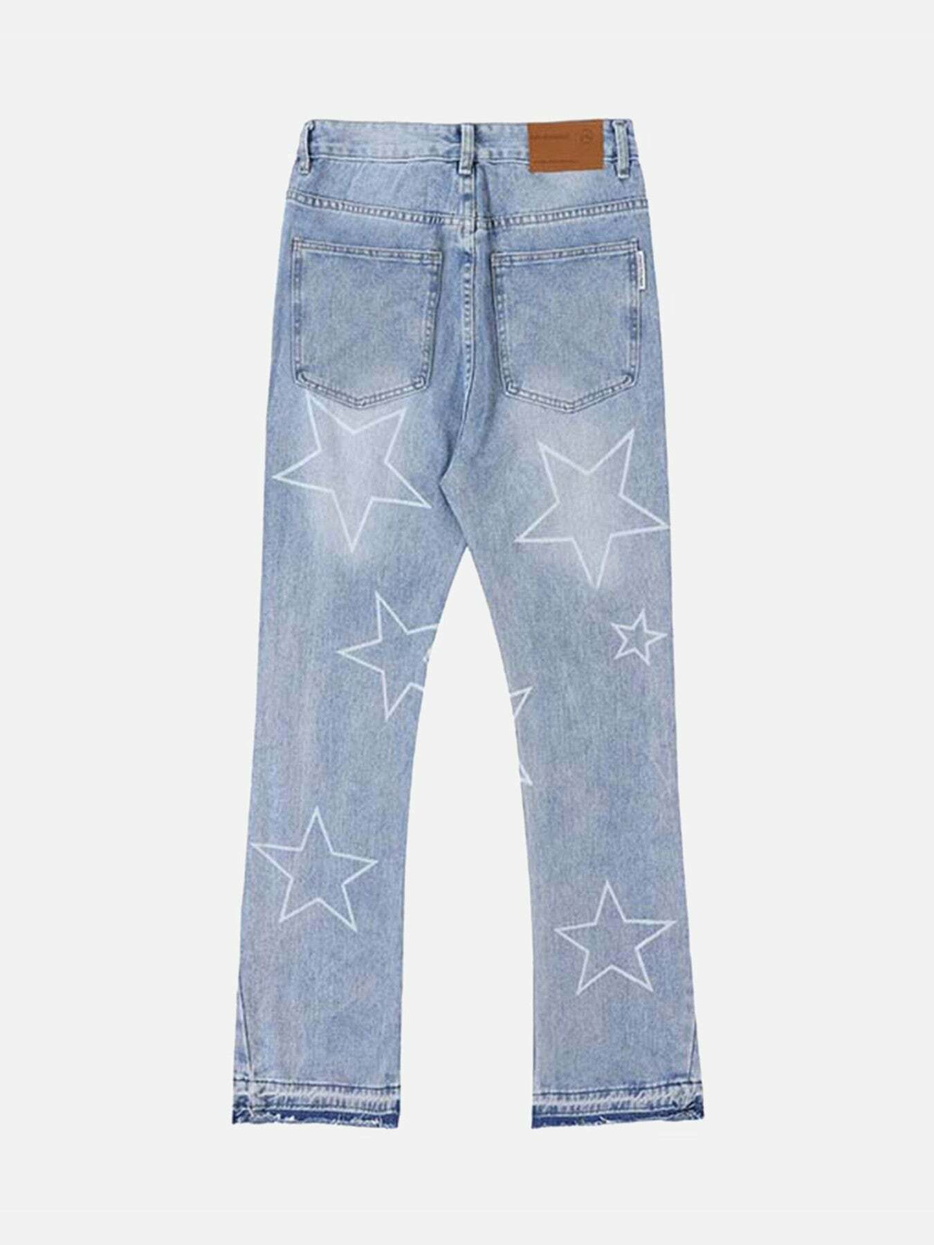 Y2K Grunge Star Print Ripped Jeans for Trendy Summer Outfits and Aesthetic Looks