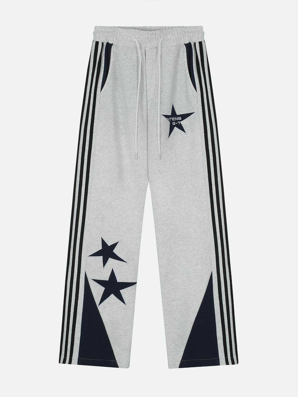 Y2K Grunge Style Star Embroidered Side Stripe Sweatpants for Trendy Summer Outfits