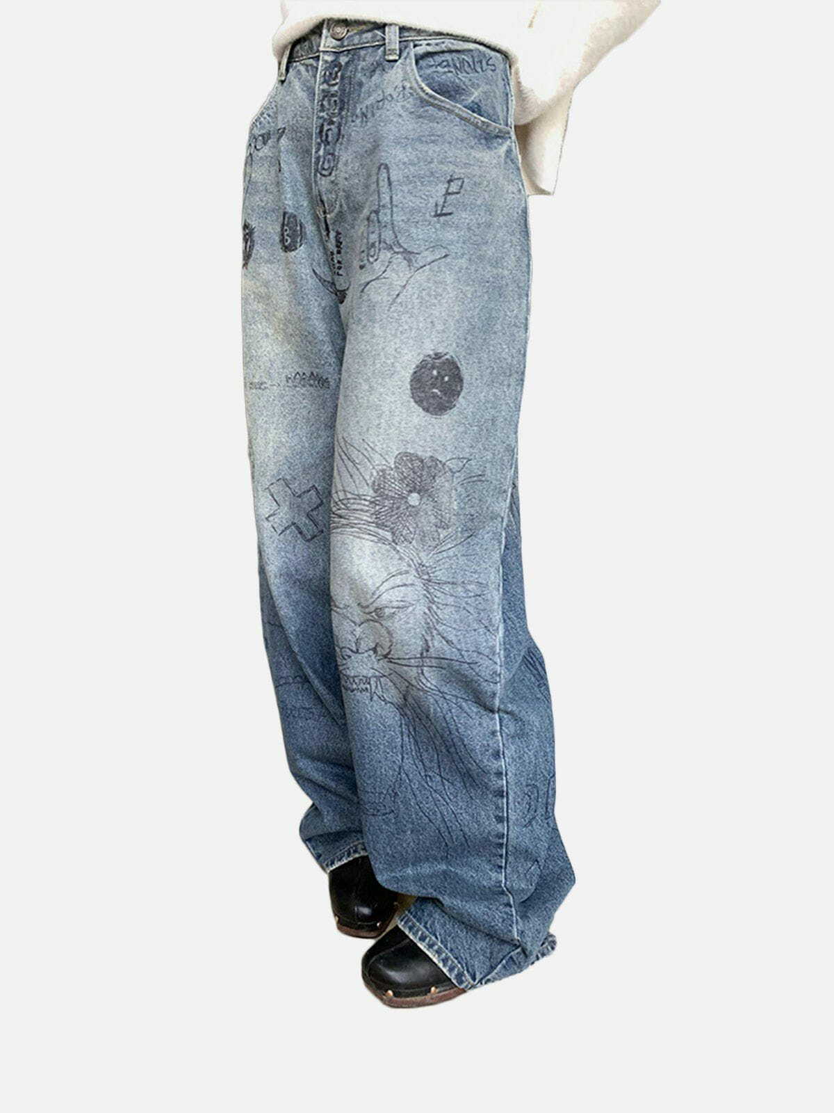 Y2K Grunge Watermark Jeans - Vintage 90s Style Baggy Jeans for Trendy Summer Outfits