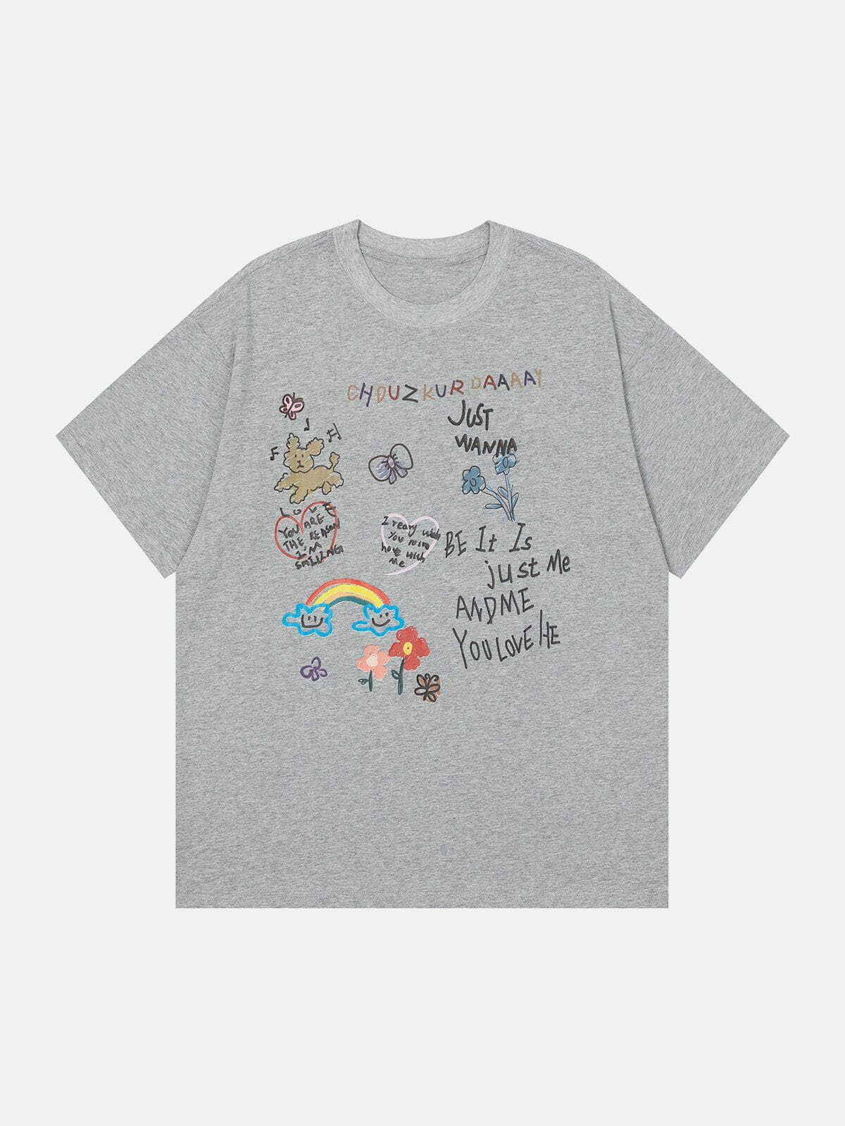 Y2K Hand-Painted Cartoon Tee - Vintage 90s Aesthetic, Grunge Style, Cute Summer Outfit