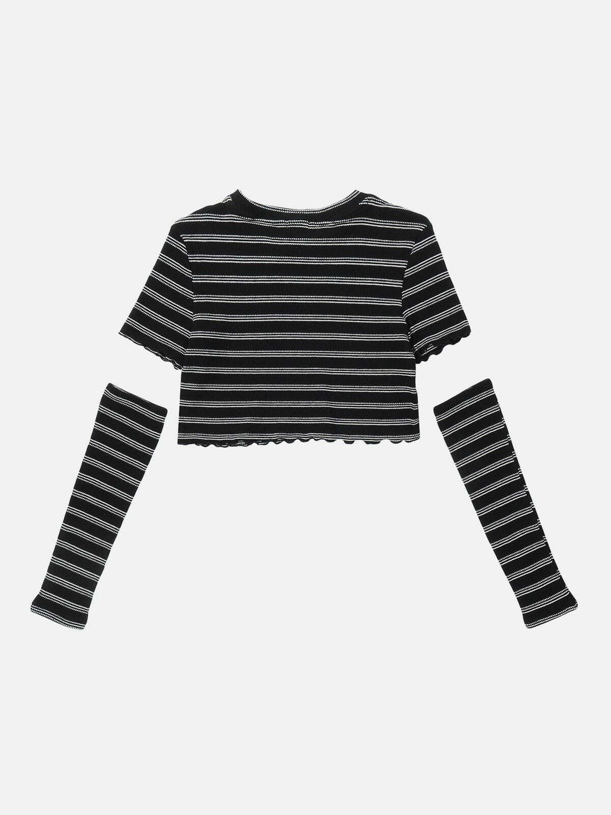 Y2K Heart Cut Stripe Crop Tee - Trendy Summer Top for Grunge, Coquette, and 90s Aesthetic Outfits