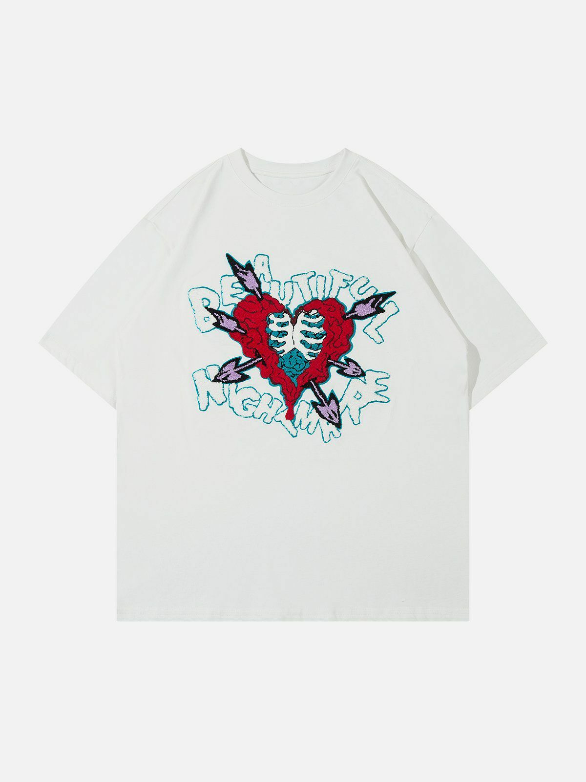 Y2K Heart-Embroidered Tee: Cute Summer Outfit for Grunge, 90s, and Coquette Aesthetic Lovers