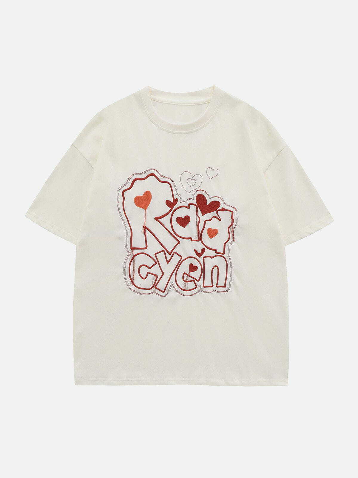 Y2K Heart Embroidery Tee - Cute Summer Outfit, Grunge Aesthetic, 90s Fashion Essential