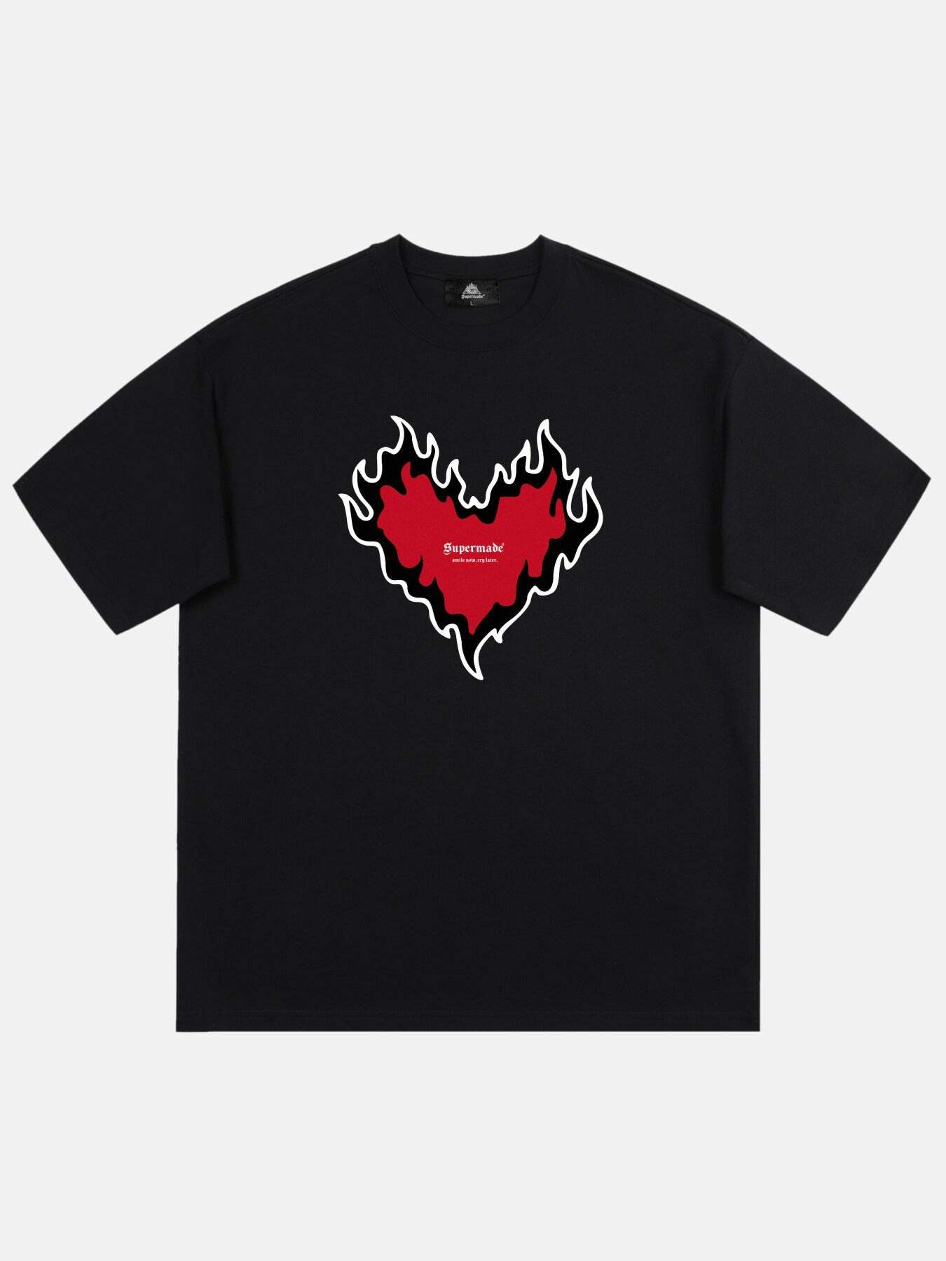 Y2K Heart Print T-Shirt - Cute Grunge Aesthetic Tee for Summer Outfits & 90s Fashion Lovers