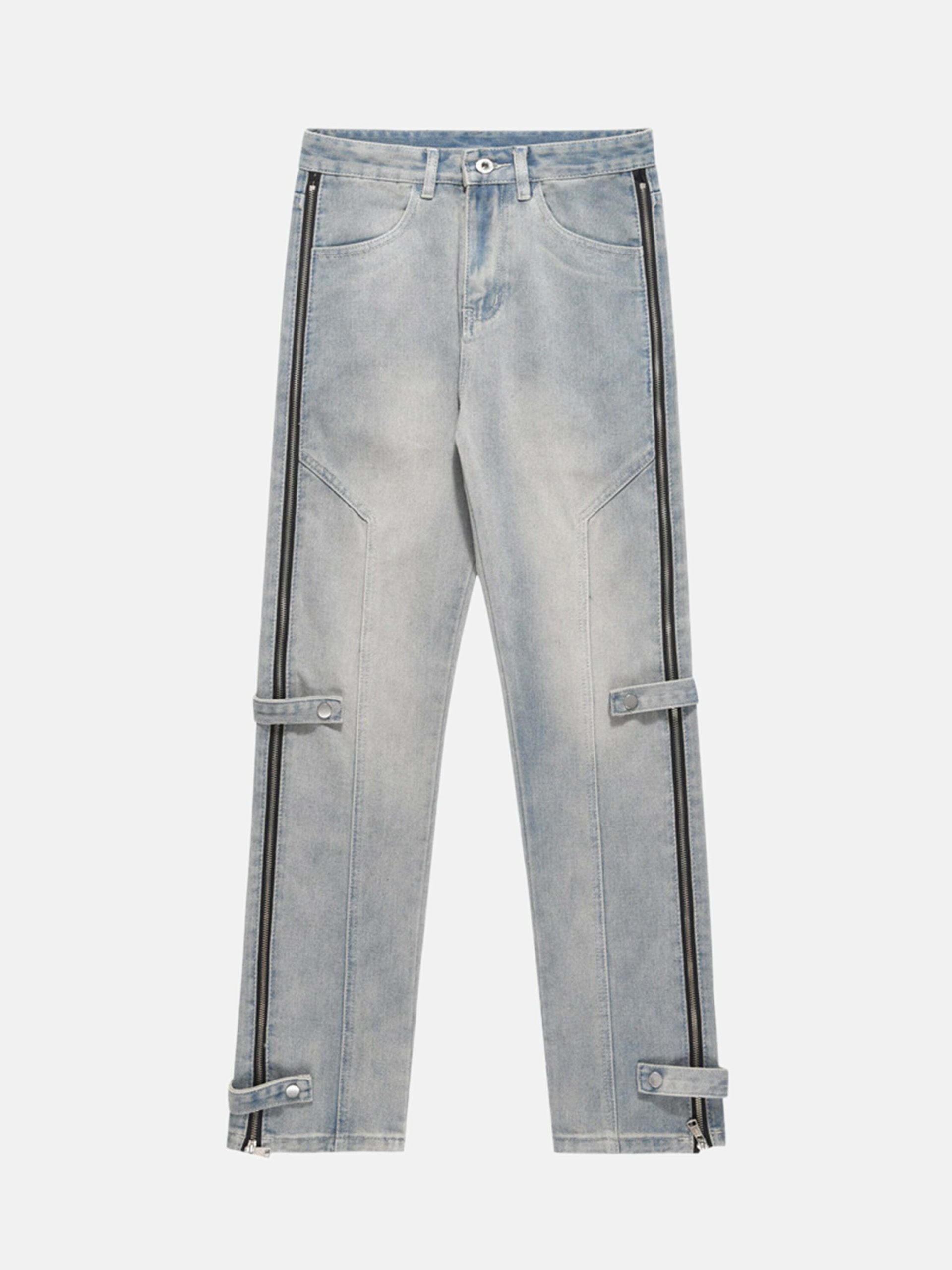 Y2K High Street Hip-Hop Zipper Straight Jeans - Trendy Baggy Cargo Pants for Grunge Aesthetic