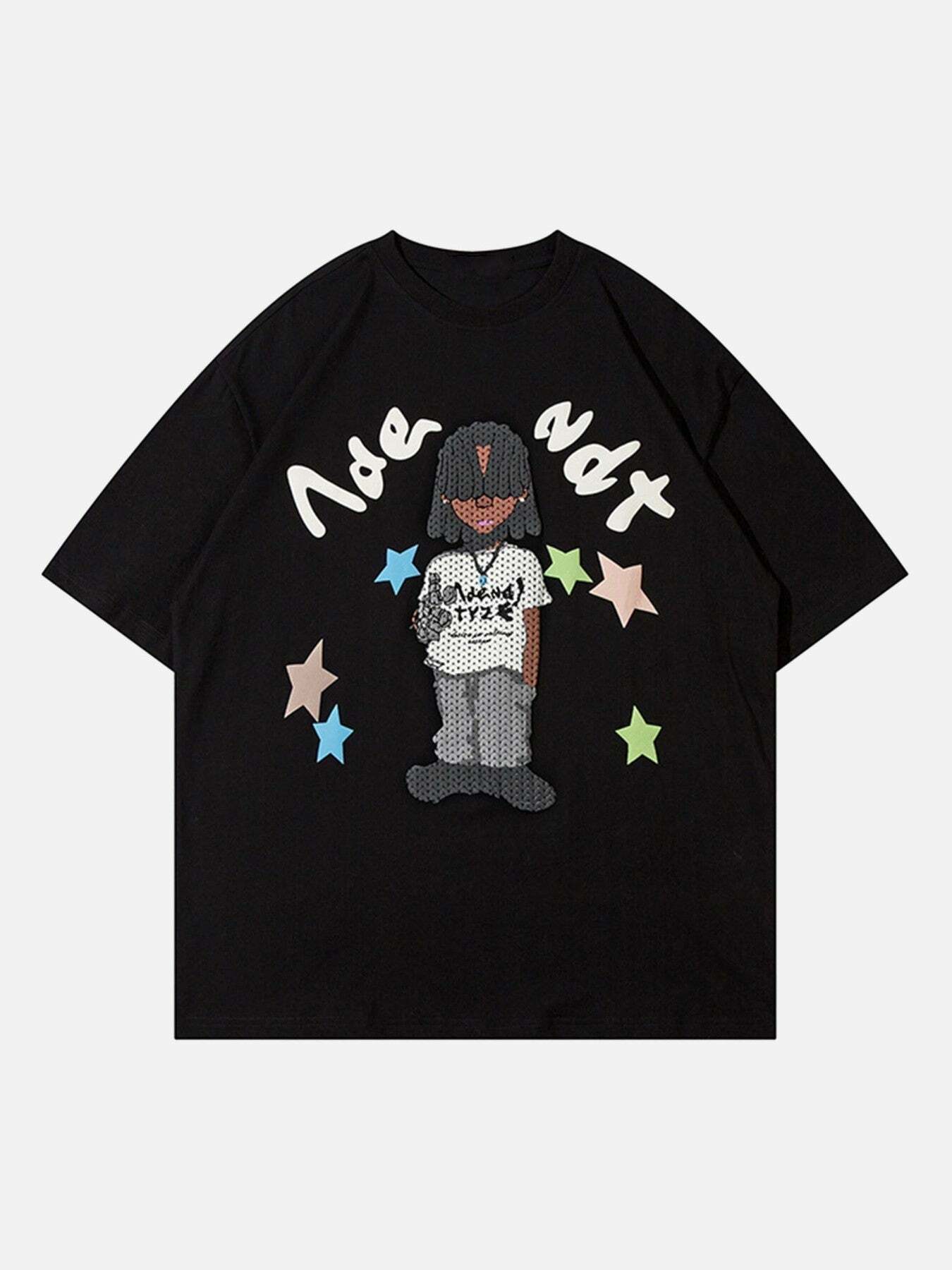 Y2K Hip Hop Cartoon Character Print Tee - Trendy Grunge Aesthetic for Summer Outfits & Casual Looks