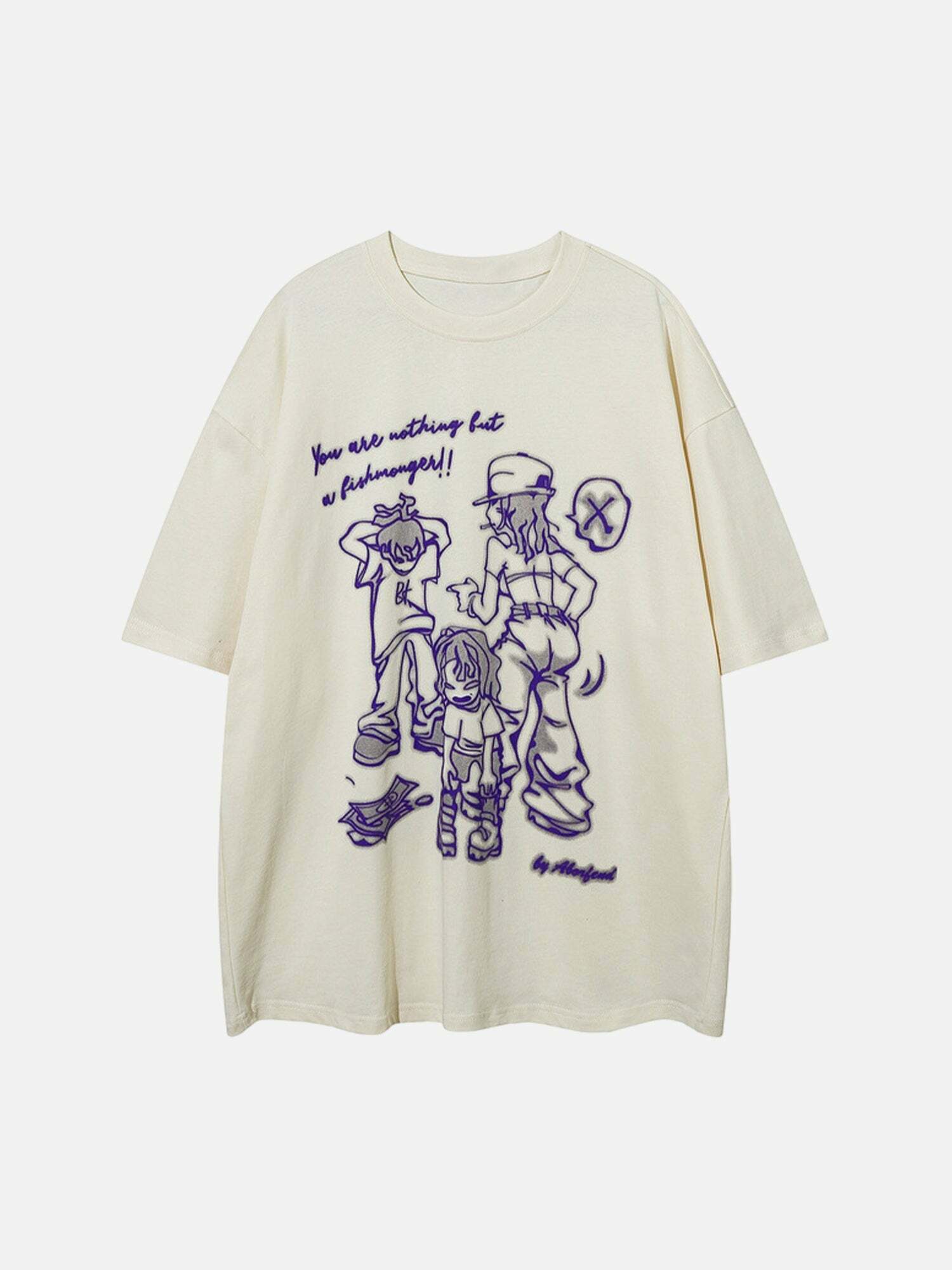 Y2K Hip Hop Cartoon Print Short Sleeve Tee - Trendy Grunge Aesthetic for Summer Outfits