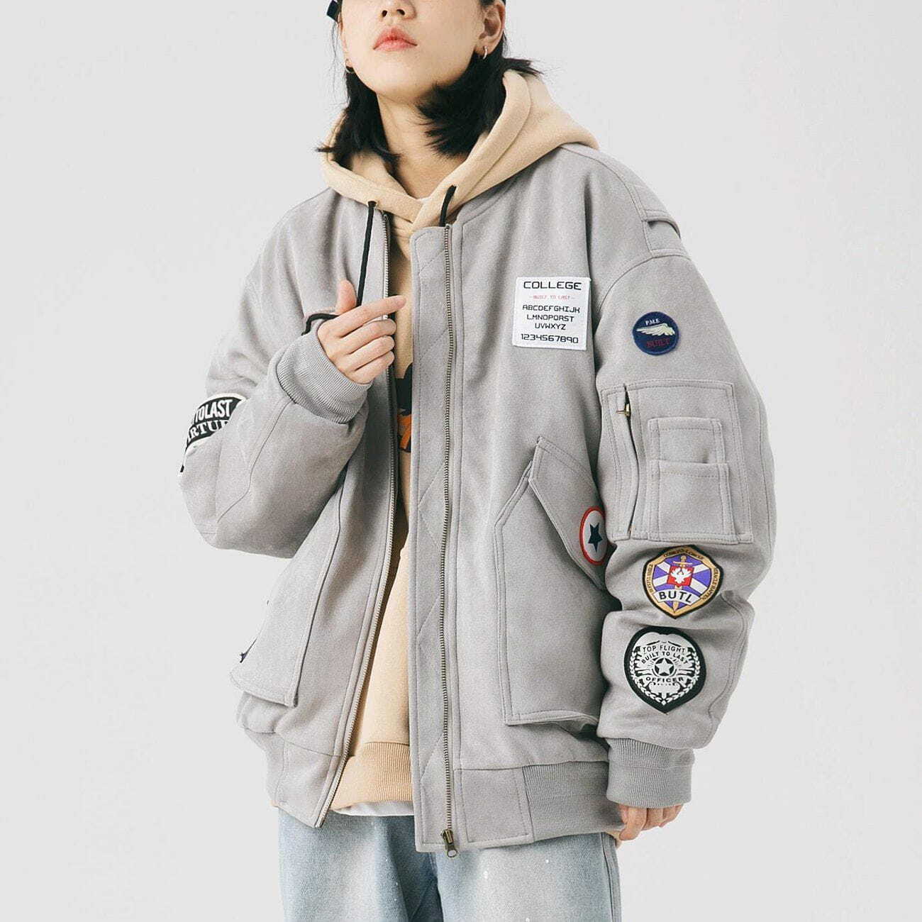 Y2K Inspired Medal Embroidered Winter Coats for Grunge Aesthetic & 90s Fashion Lovers