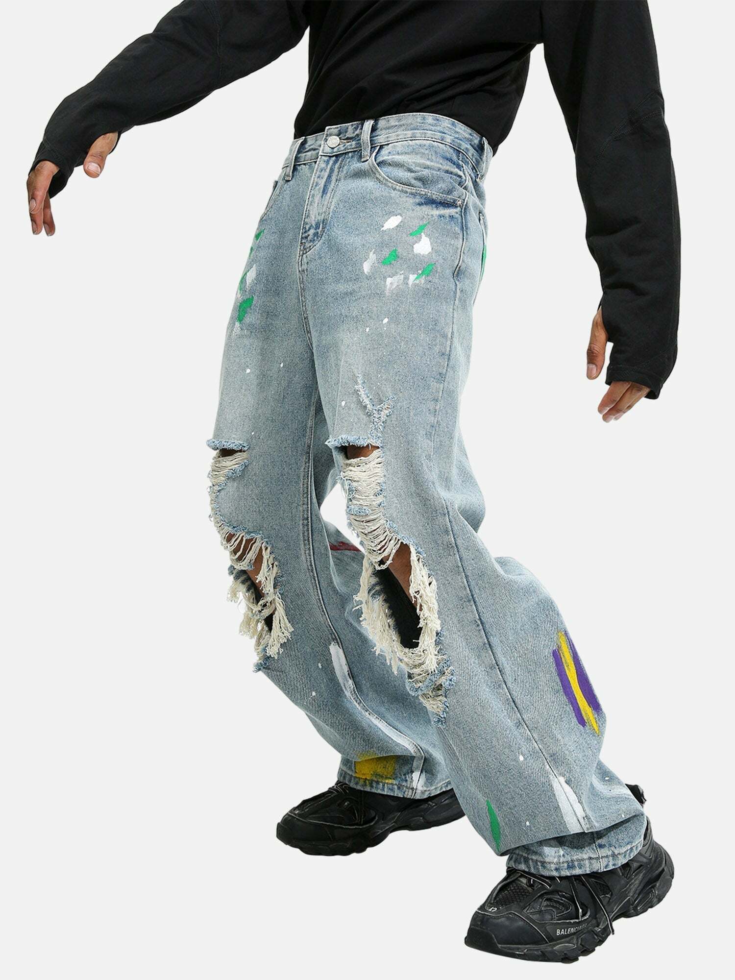 Y2K-Inspired Personalized Graffiti Ripped Jeans for Grunge Aesthetic and 90s Fashion Lovers