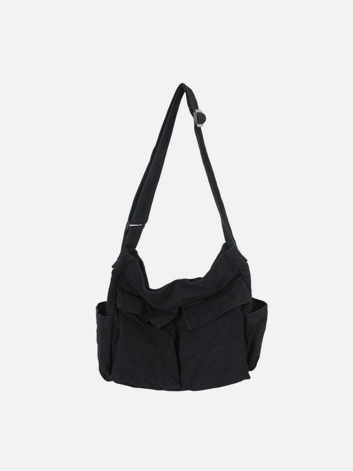 Y2K-Inspired Solid Color Big Pocket Shoulder Bag for 90s Fashion & Grunge Aesthetic Outfits