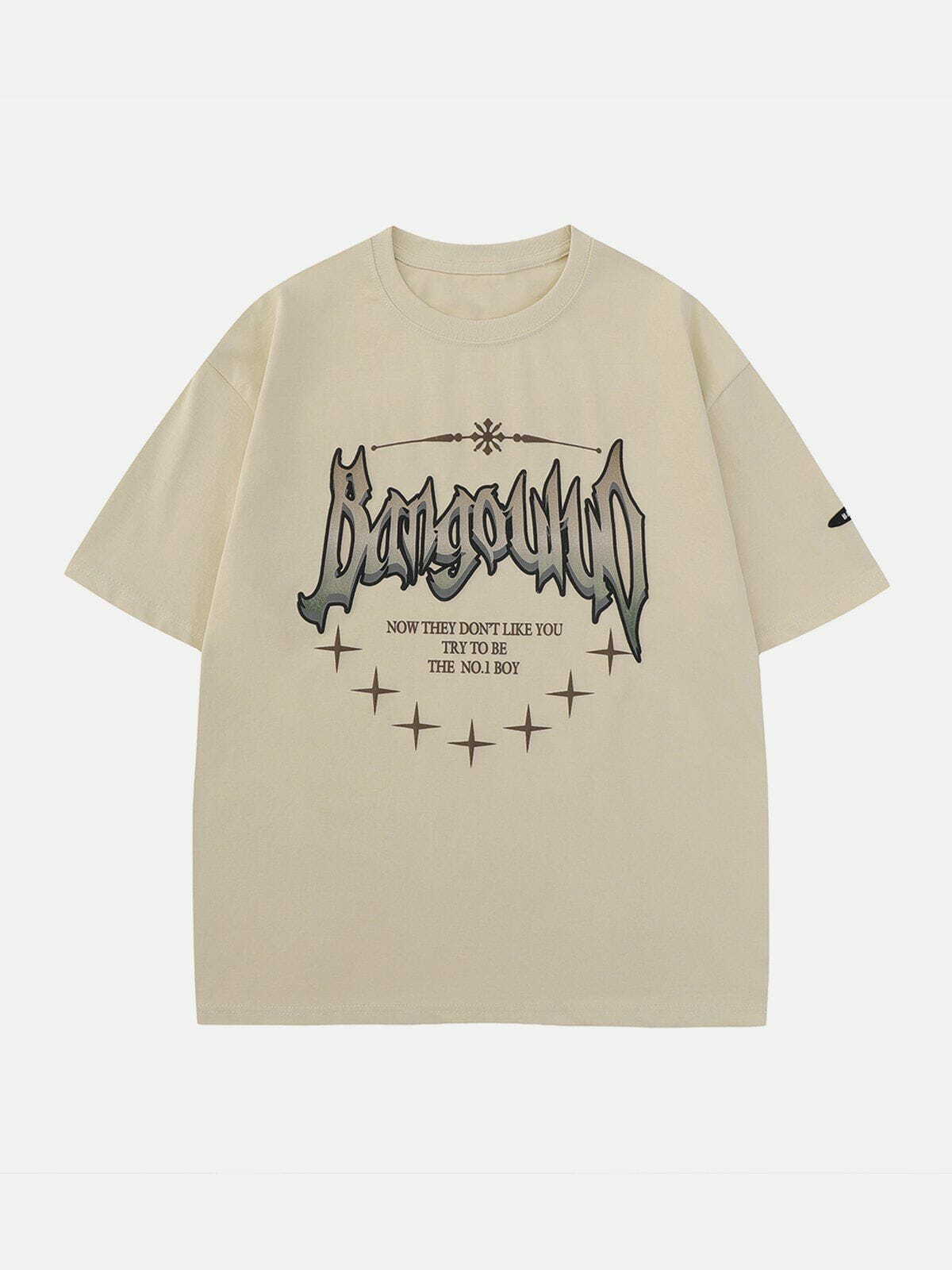 Y2K Irregular Letter Print Tee - Trendy Grunge Aesthetic for Summer Outfits & 90s Vibes