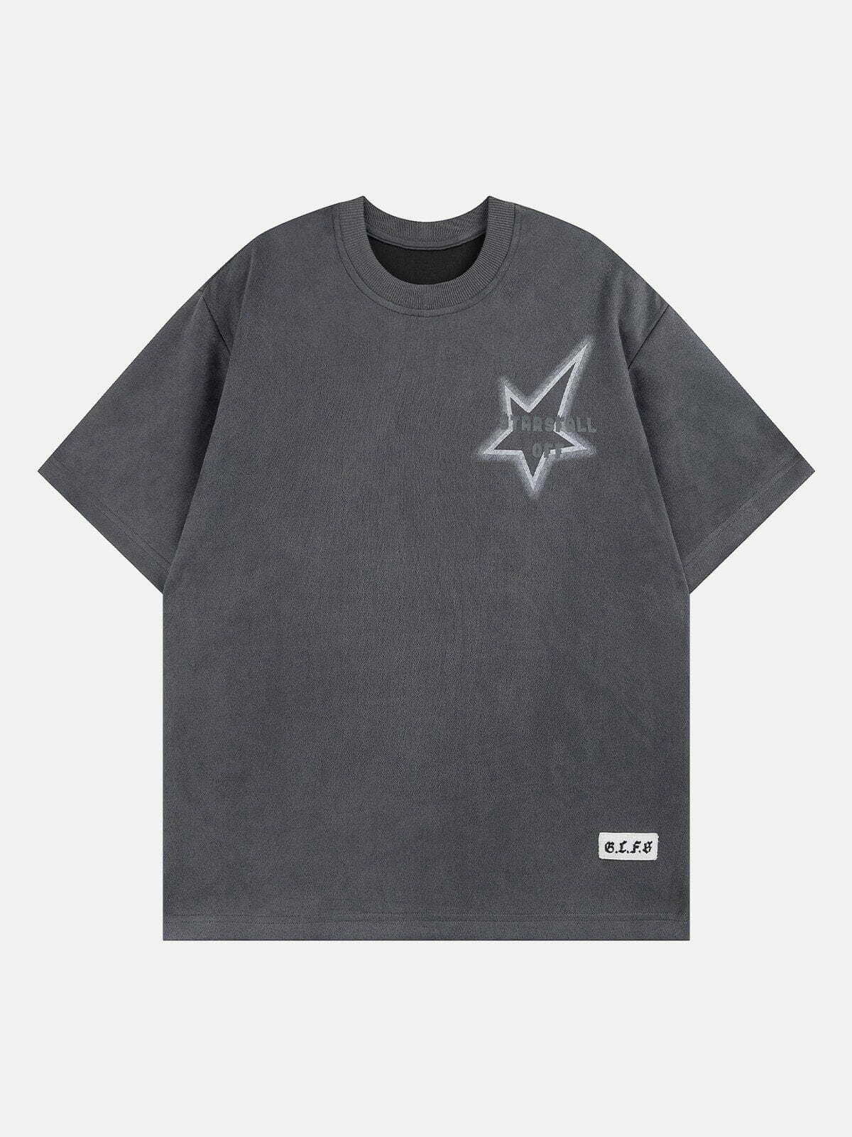 Y2K Irregular Stars Print Tee - Trendy Grunge Aesthetic Top for Summer Outfits & 90s Style