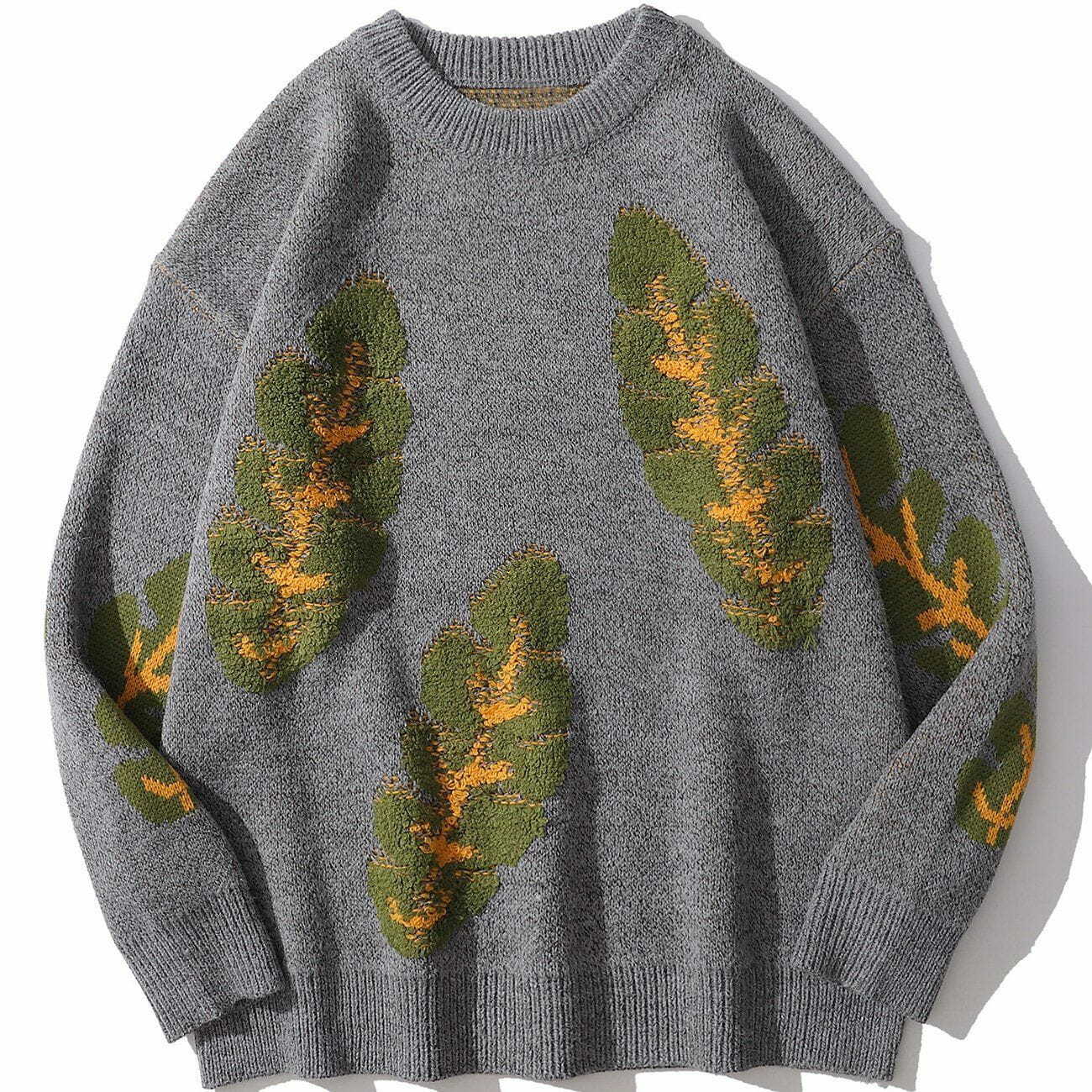 Y2K Leaf Print Knit Sweater - Trendy Summer Outfit, Grunge Aesthetic, 90s Fashion Vibes