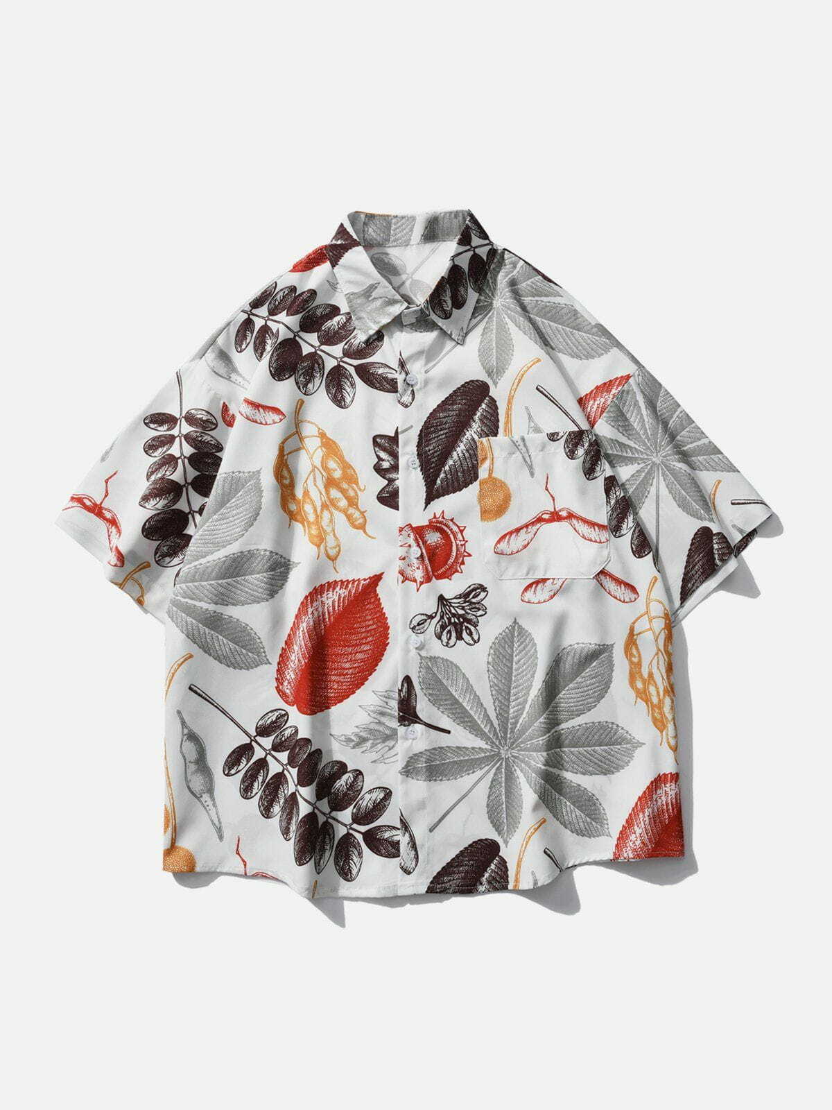 Y2K Leaf Print Short Sleeve Shirt - Trendy Summer Outfit for Grunge & Coquette Aesthetic