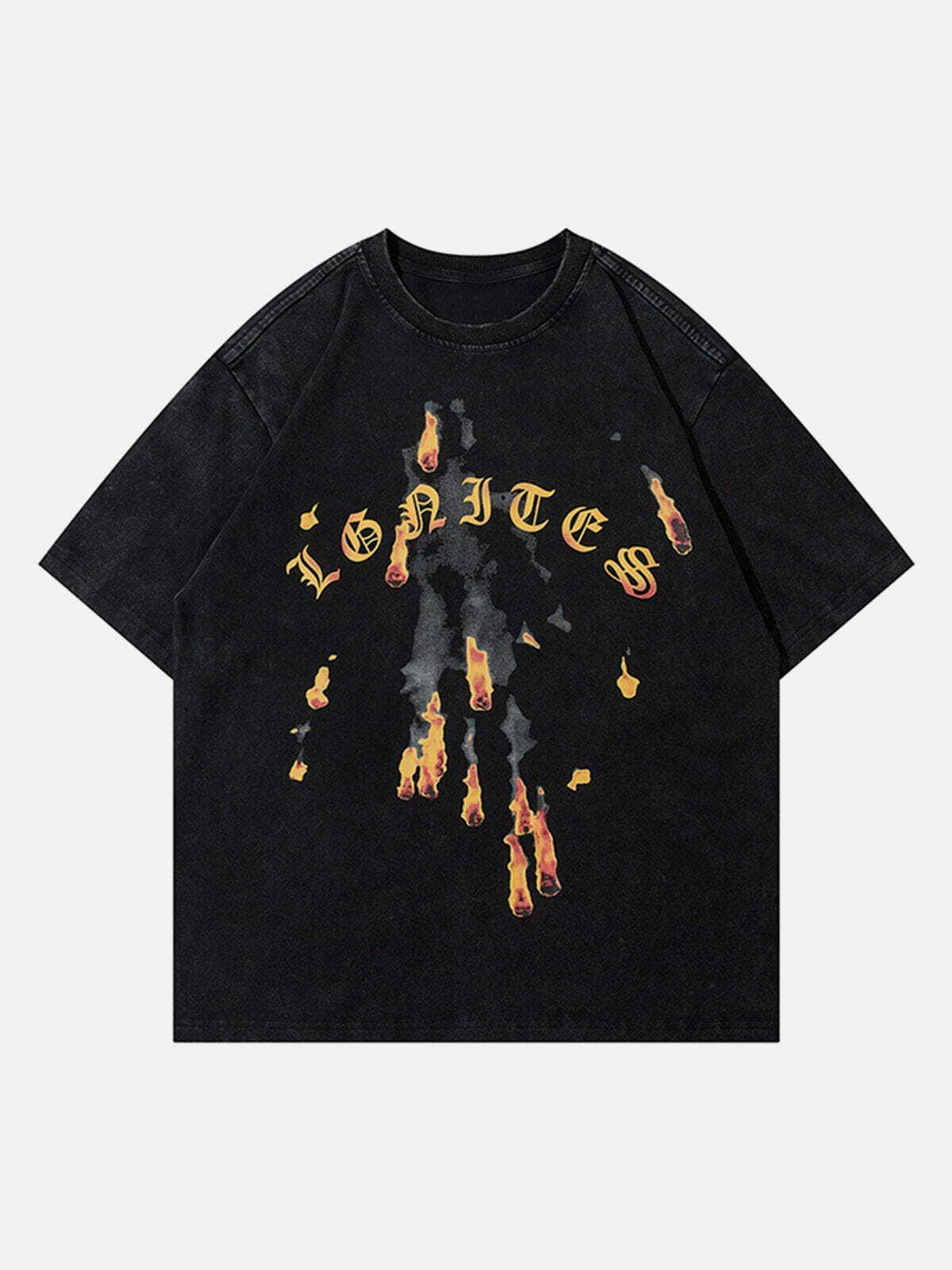 Y2K Meteorite Flame Print Tee - Grunge Aesthetic Summer Outfit, 90s Fashion Vibes, Cute Top