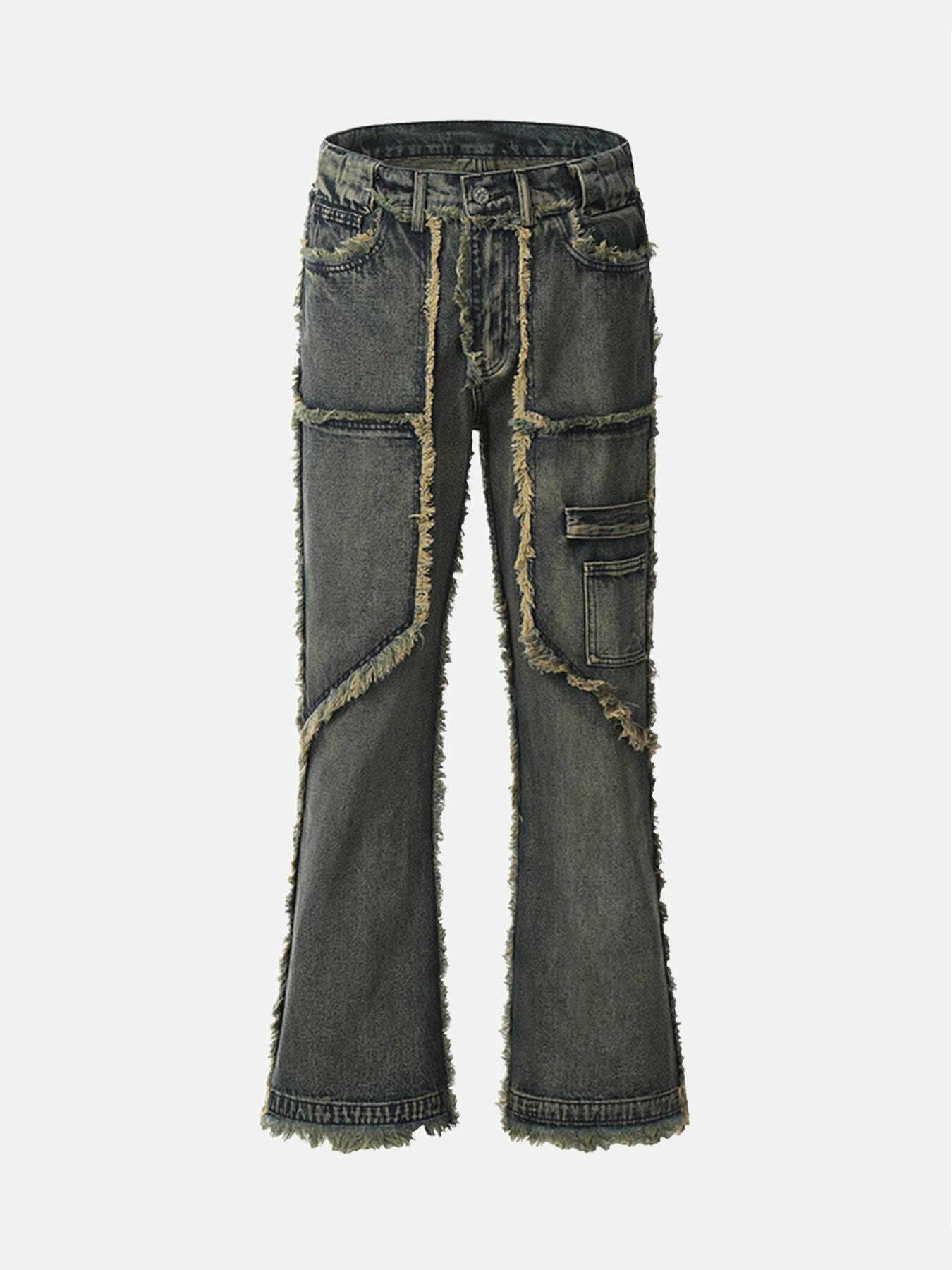 Y2K Micro Flare Jeans with Raw Hem - Vintage 90s Grunge Style for Effortless Summer Outfits