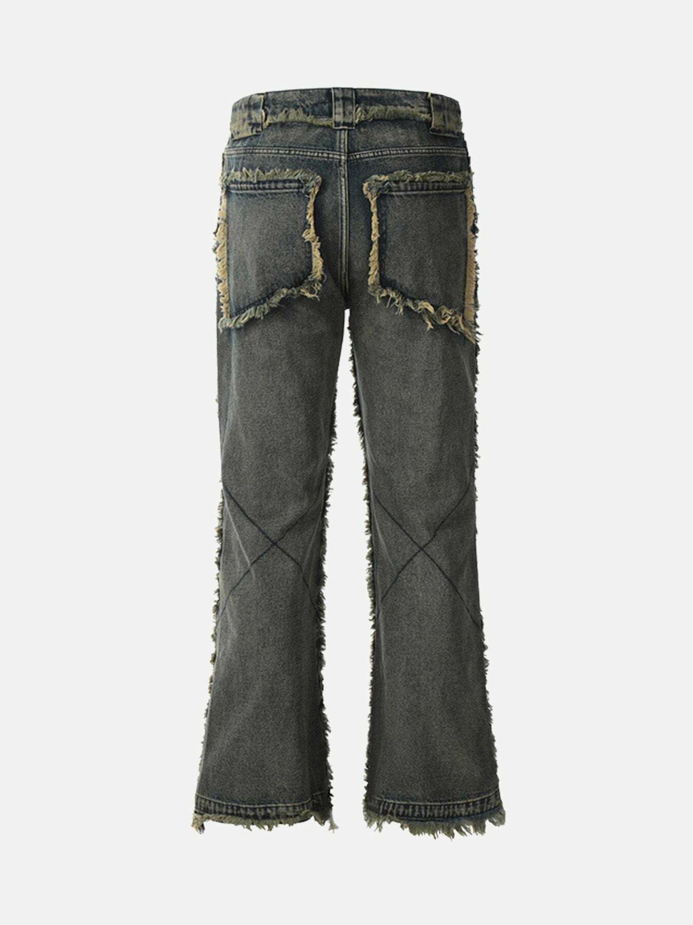 Y2K Micro Flare Jeans with Raw Hem - Vintage 90s Grunge Style for Effortless Summer Outfits