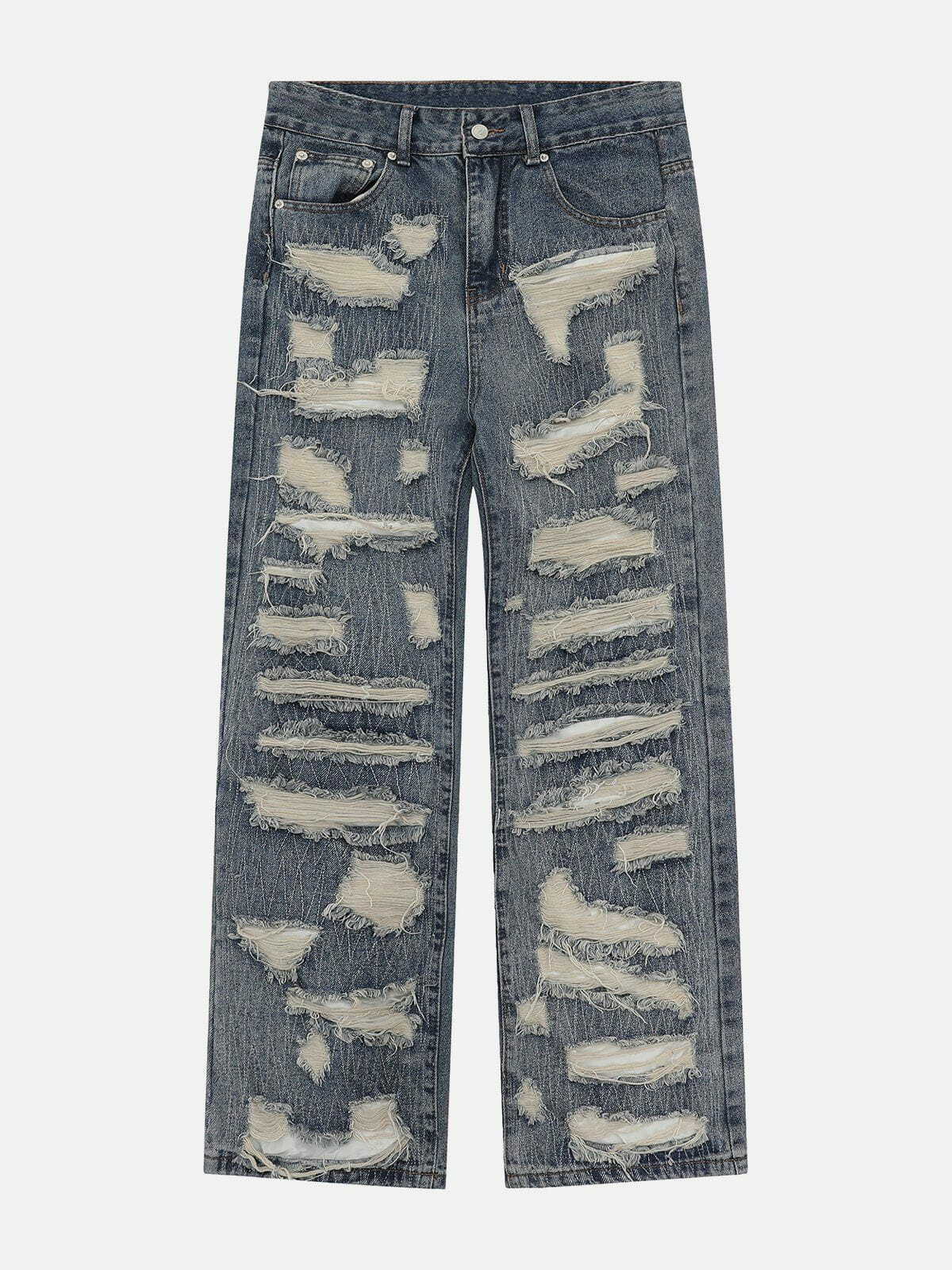 Y2K Multi Hole Jeans: Grunge-Inspired Baggy Denim for 90s Fashion Lovers & Aesthetic Outfits