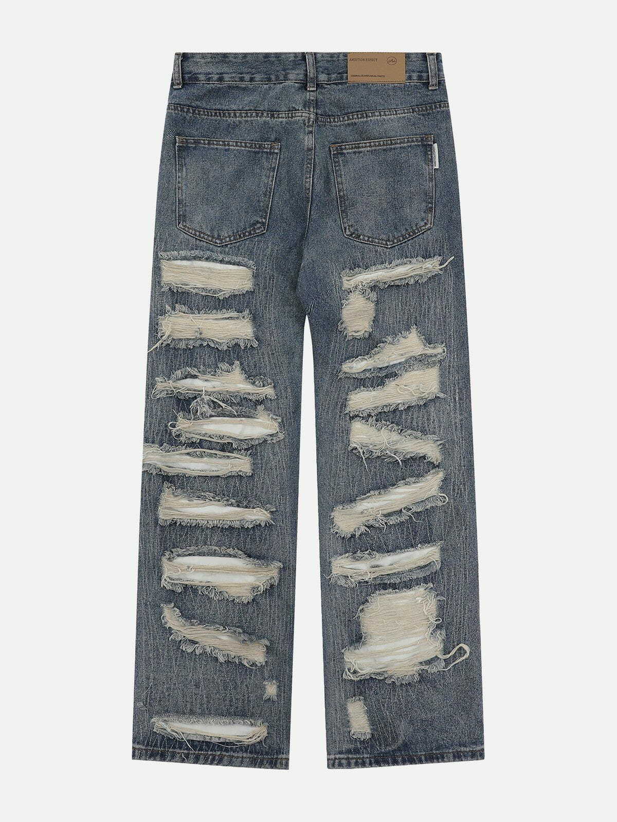 Y2K Multi Hole Jeans: Grunge-Inspired Baggy Denim for 90s Fashion Lovers & Aesthetic Outfits