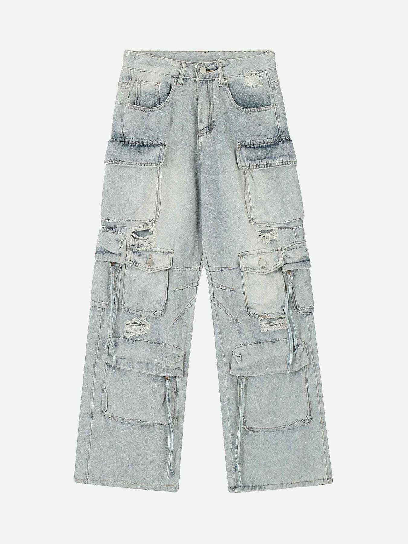 Y2K Multi-Pocket Cargo Jeans - Vintage 90s Grunge Style, Baggy Fit for Trendy Summer Outfits