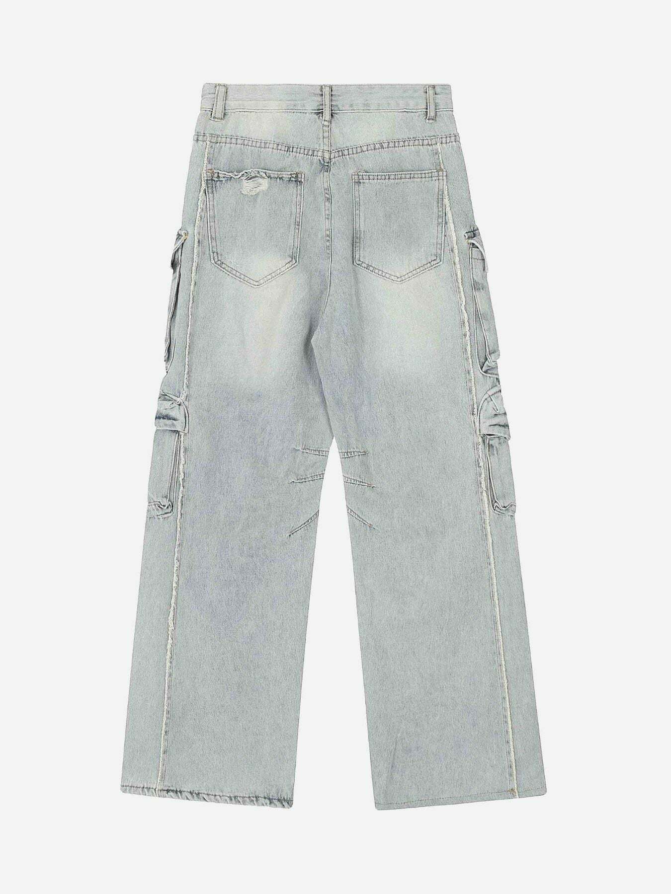 Y2K Multi-Pocket Cargo Jeans - Vintage 90s Grunge Style, Baggy Fit for Trendy Summer Outfits