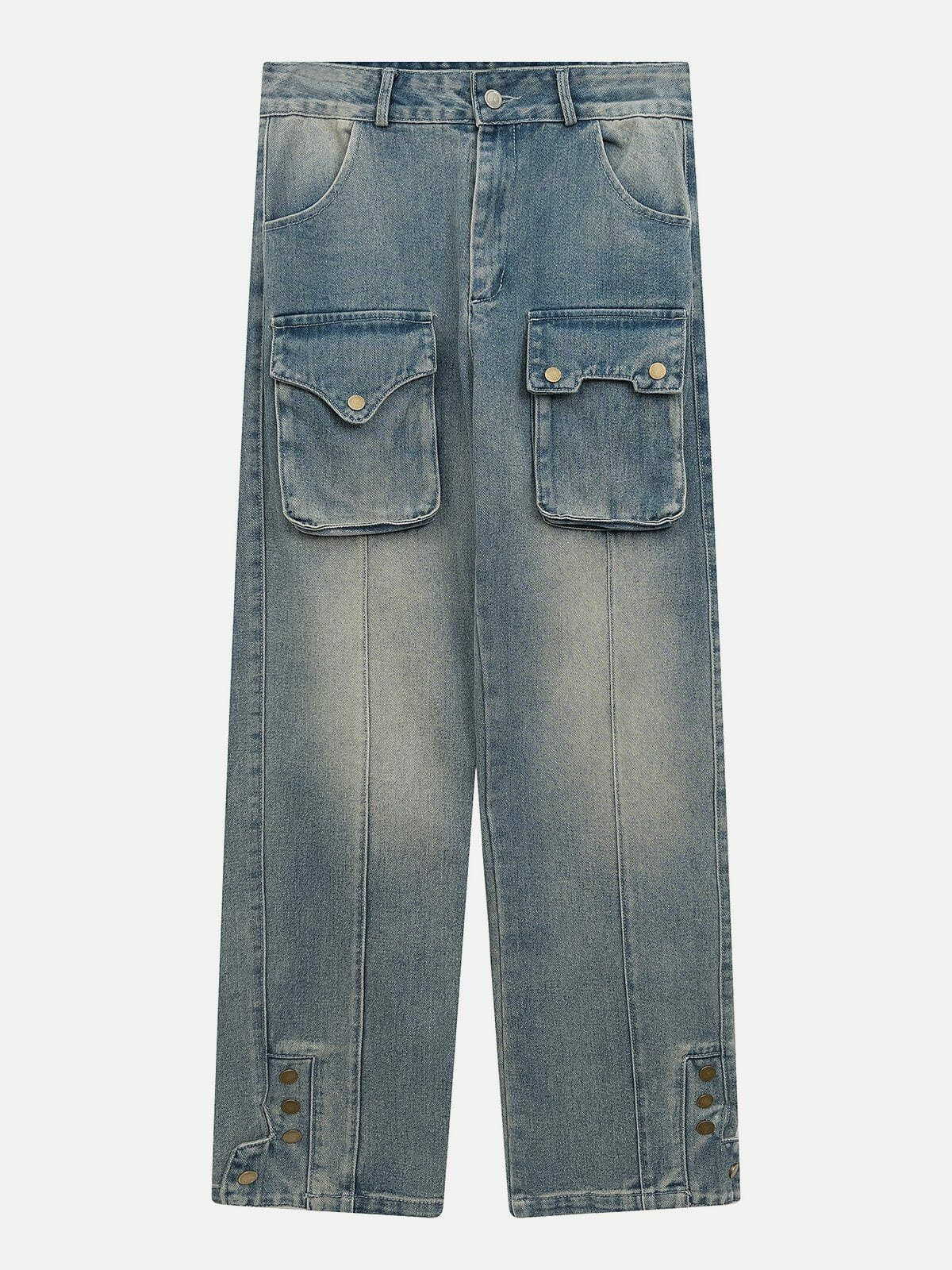 Y2K Multi-Pocket Cargo Jeans: Trendy Grunge Style for 90s Fashion Lovers & Aesthetic Outfits