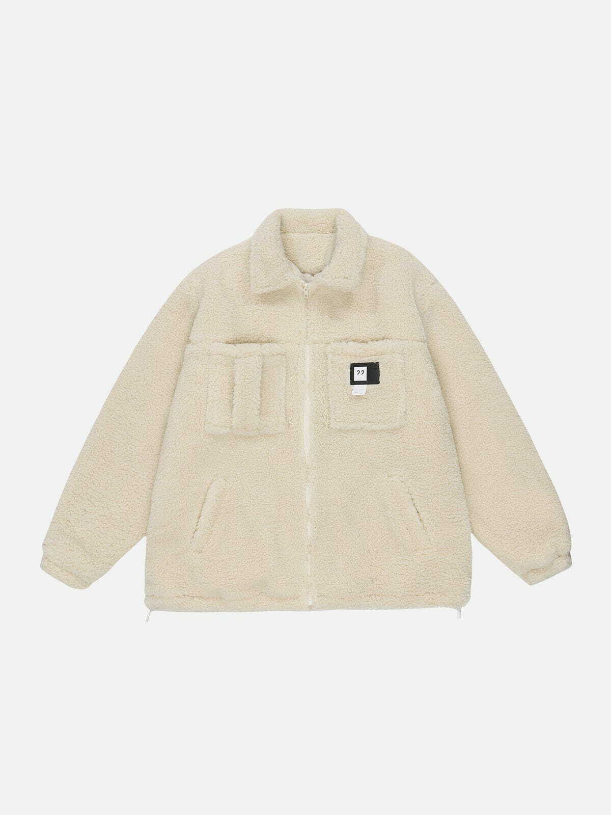 Y2K Multi-Pocket Sherpa Coat: Cozy Grunge Style for 2000s Fashion Lovers