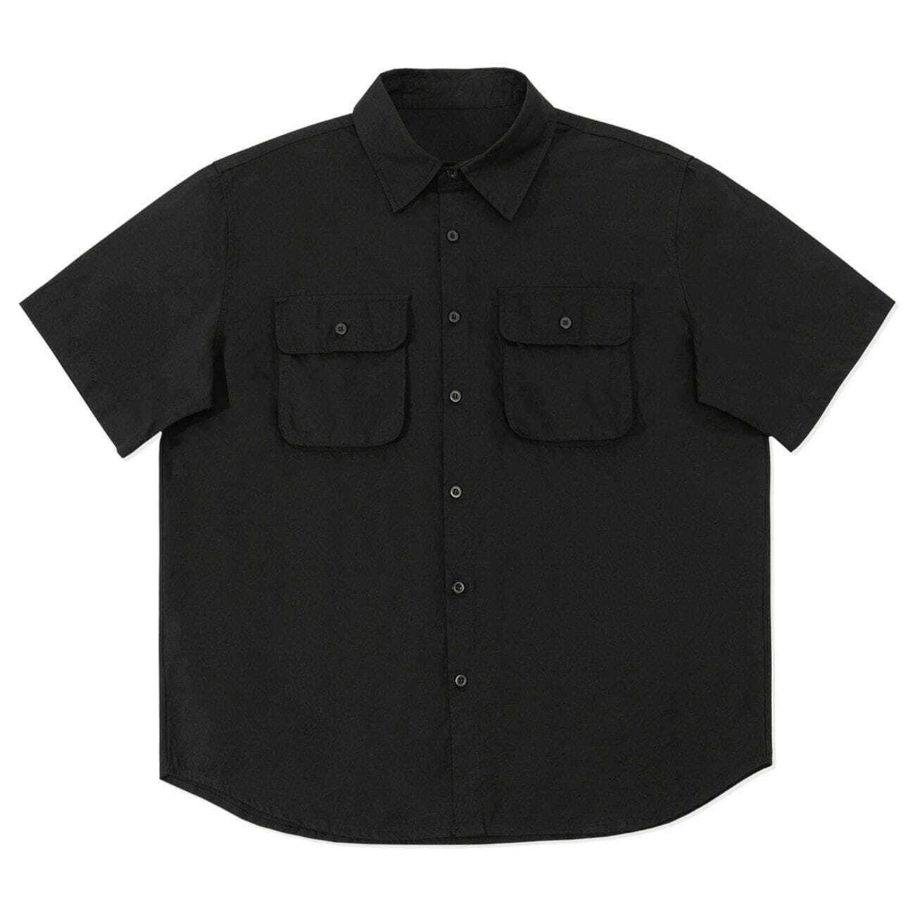 Y2K Multi-Pocket Short Sleeve Shirt - Trendy Grunge Aesthetic for Summer Outfits & 90s Style