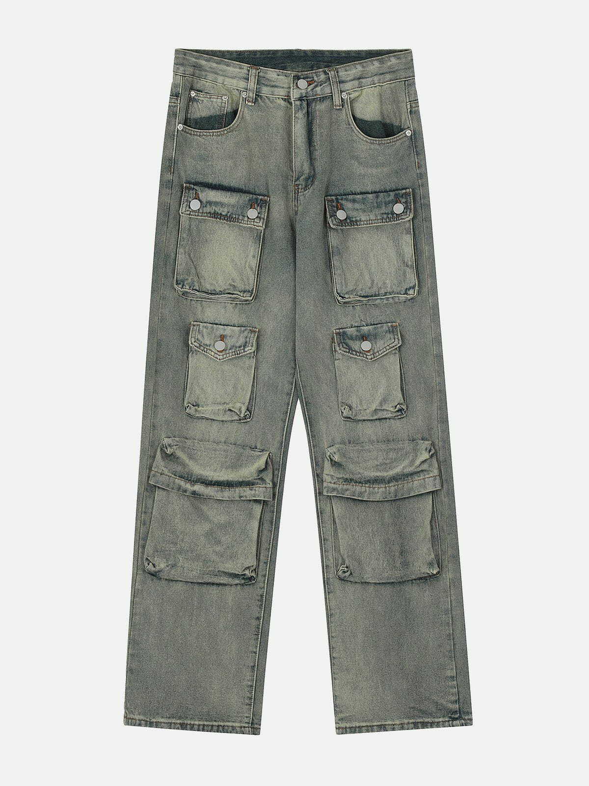 Y2K Multi-Pocket Wash Jeans: Trendy Grunge Style for 90s Fashion Lovers & Aesthetic Outfits