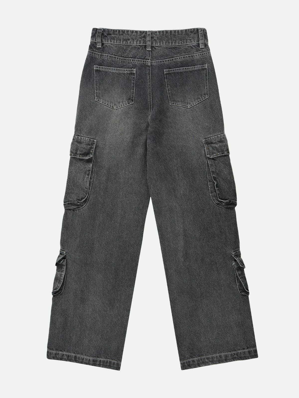 Y2K Multi-Pocket Washed Cargo Jeans for Grunge Aesthetic & 90s Fashion Lovers