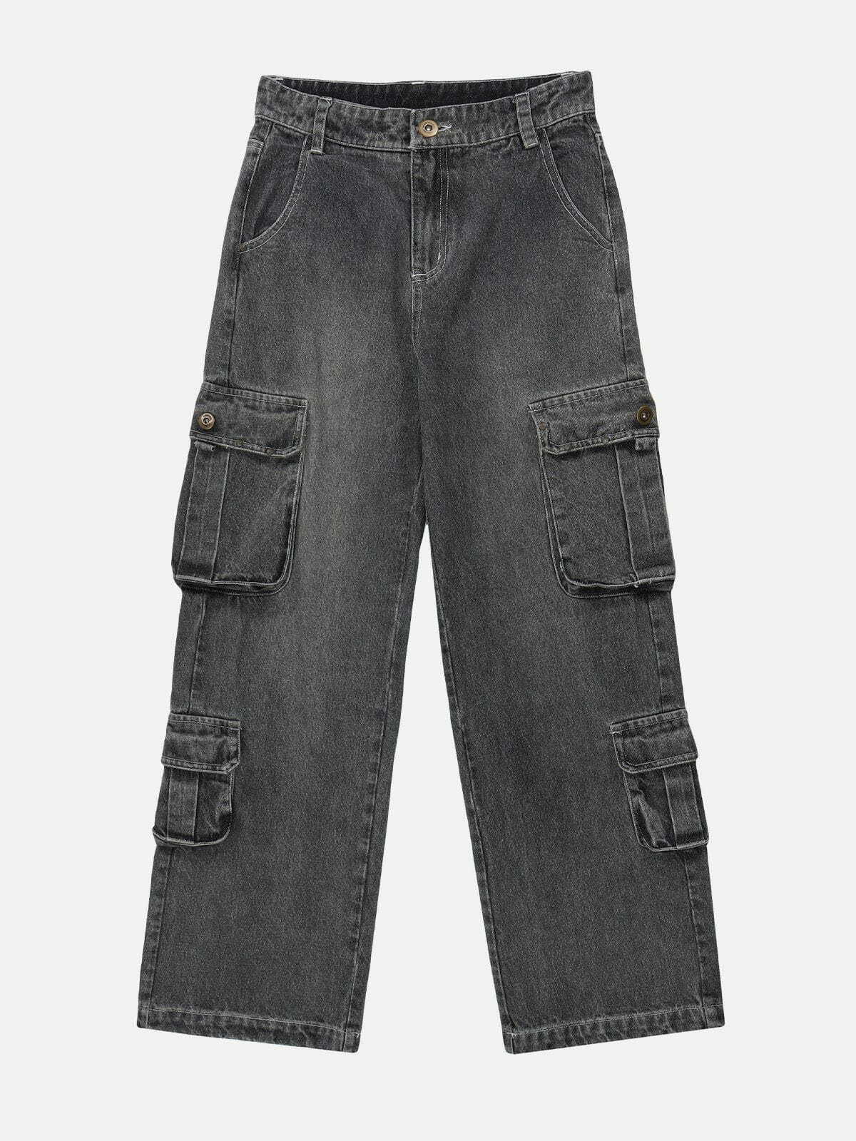 Y2K Multi-Pocket Washed Cargo Jeans for Grunge Aesthetic & 90s Fashion Lovers