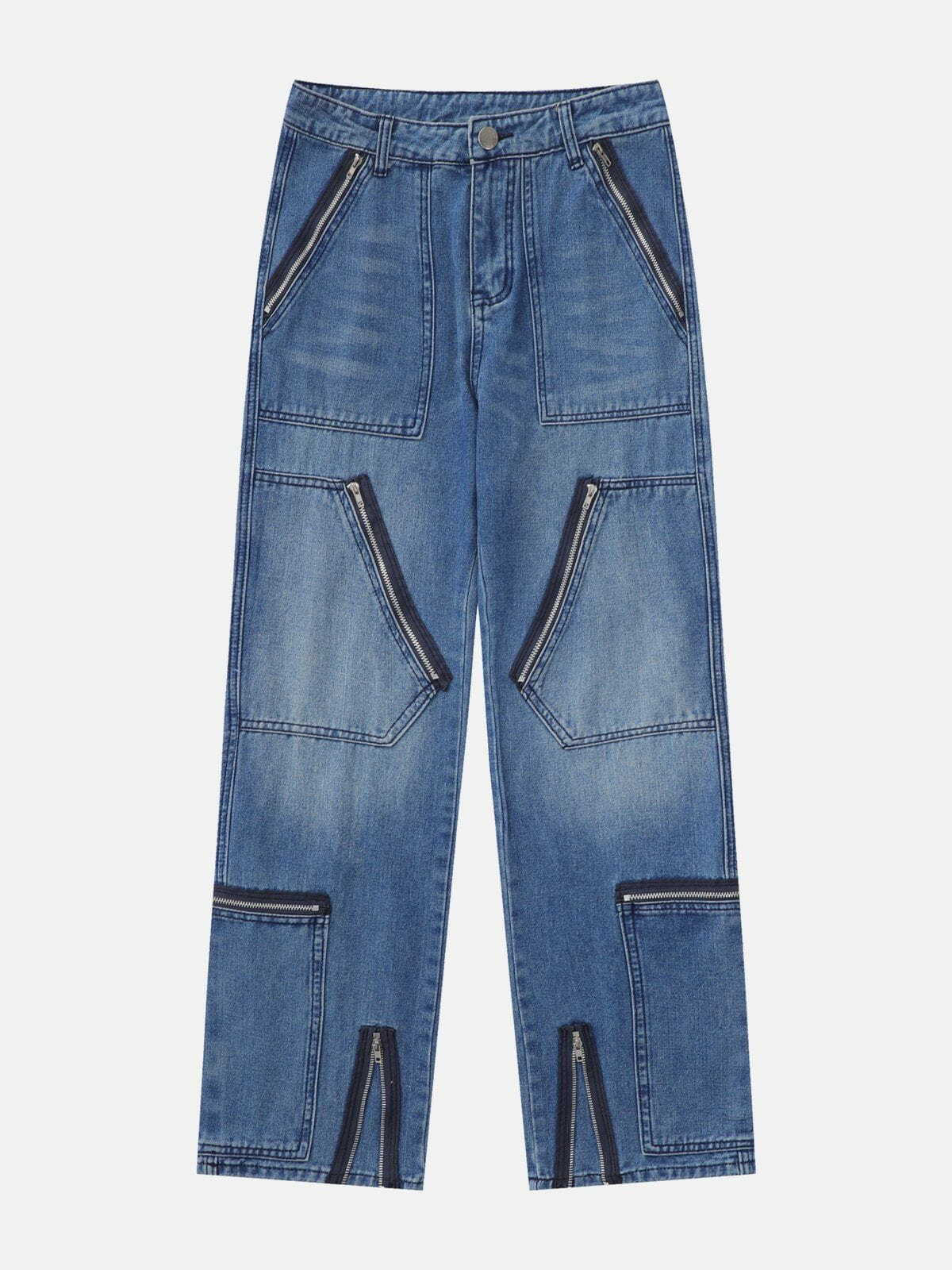 Y2K Multi Zip Pocket Jeans: Trendy Grunge Style for 2000s Fashion Lovers