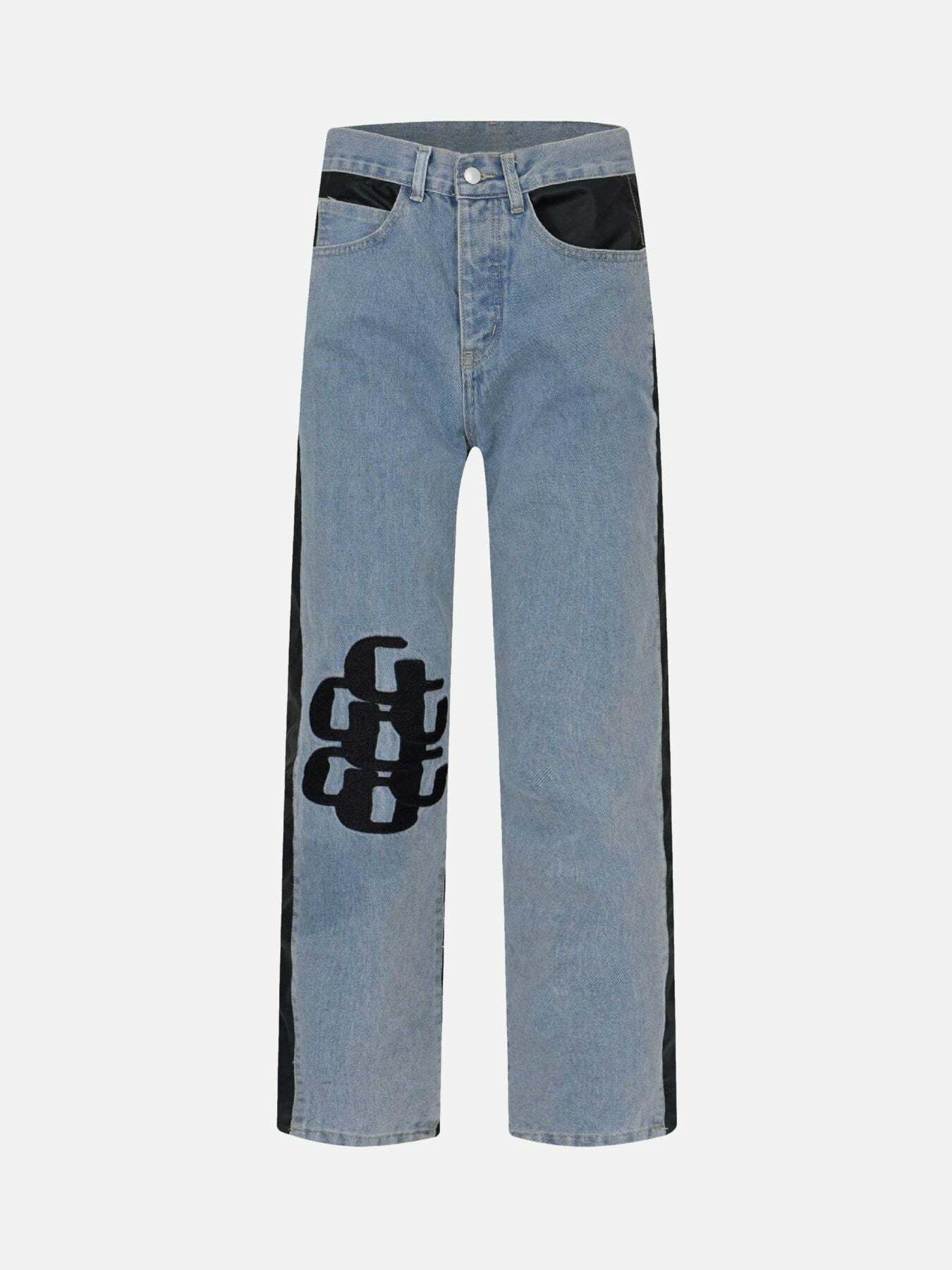 Y2K Patch Letter Jeans: Trendy Grunge Style for 2000s Fashion Lovers & Aesthetic Outfits