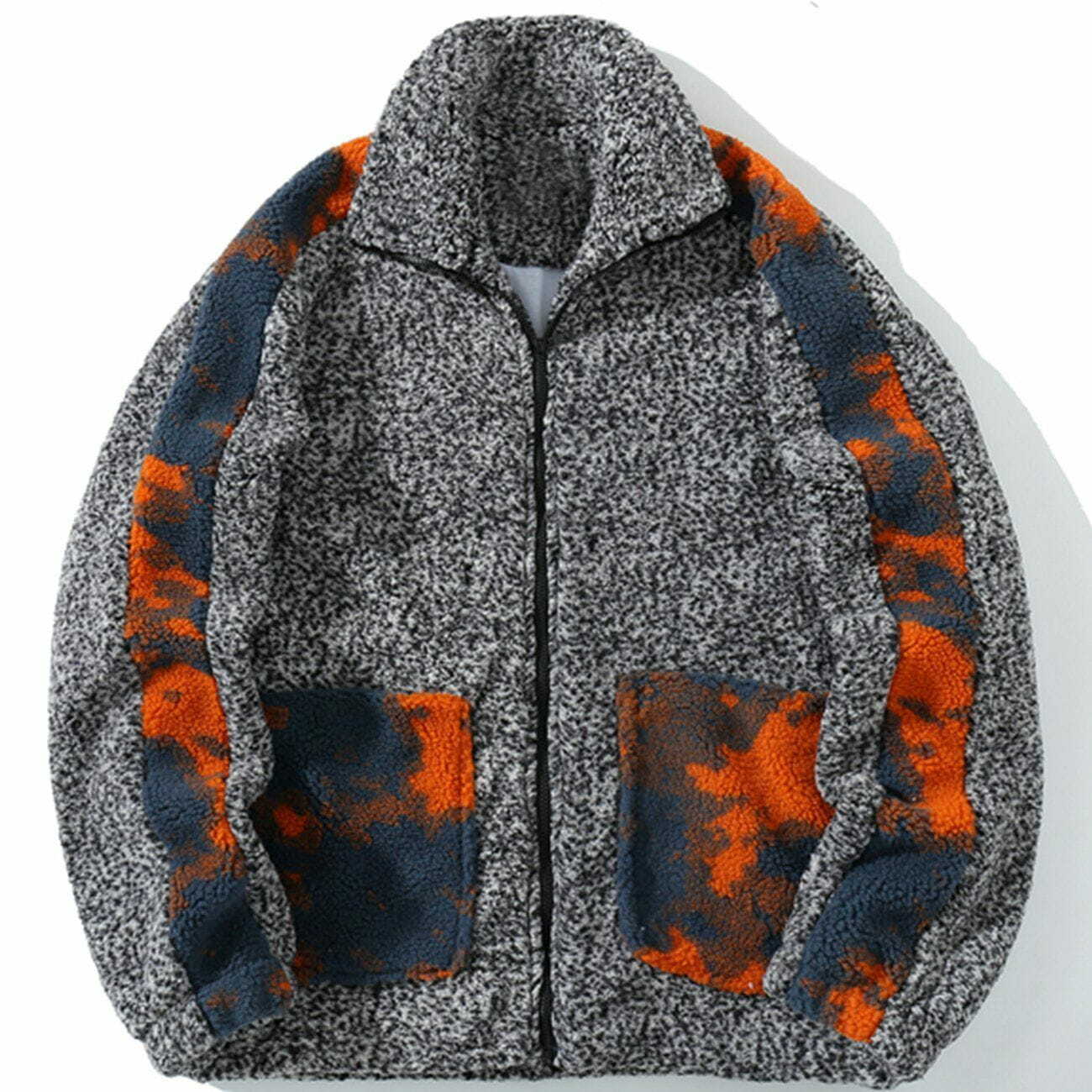 Y2K Patchwork Camouflage Sherpa Coat - Grunge Winter Fashion, Cozy Layering for Aesthetic Outfits