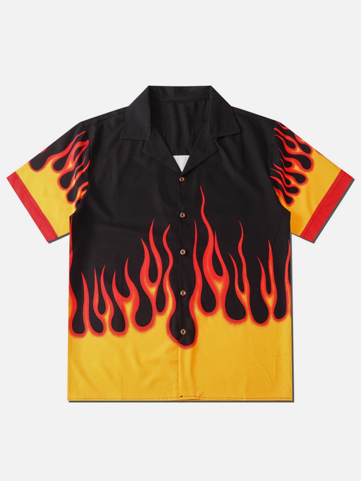 Y2K Patchwork Flame Print Short Sleeve Shirt - Trendy 90s Grunge Aesthetic for Summer Outfits