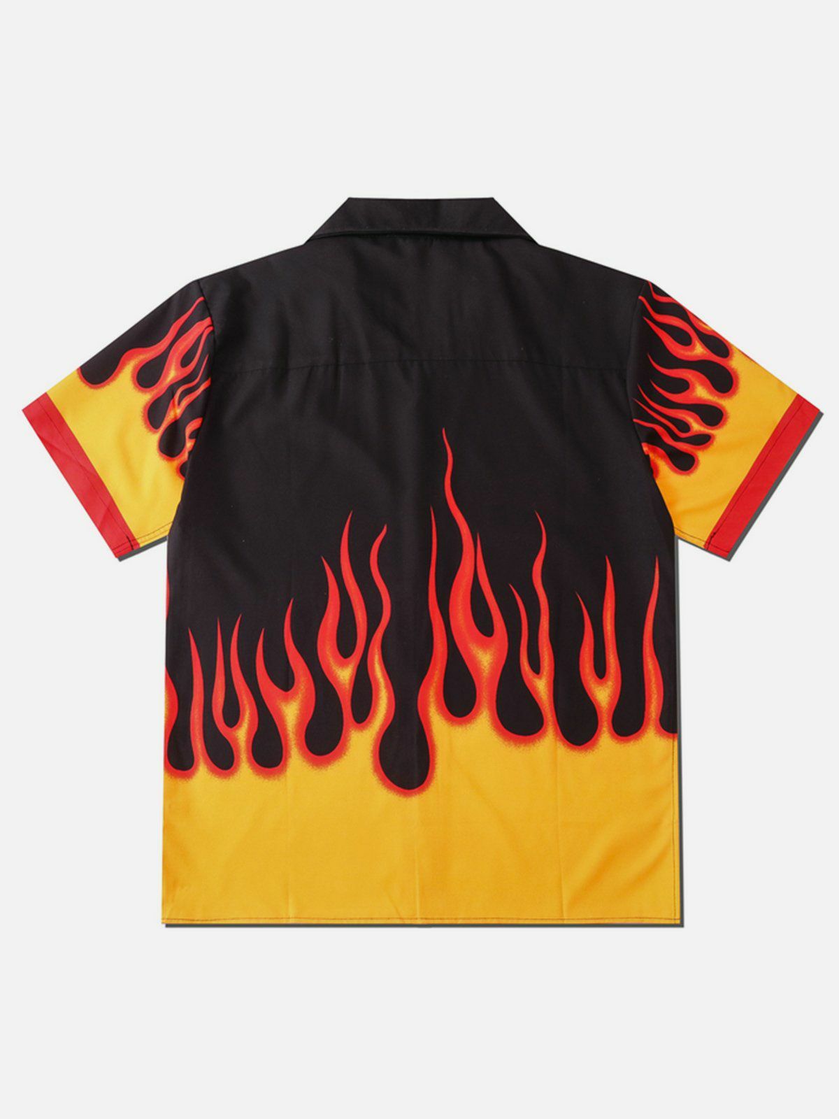 Y2K Patchwork Flame Print Short Sleeve Shirt - Trendy 90s Grunge Aesthetic for Summer Outfits