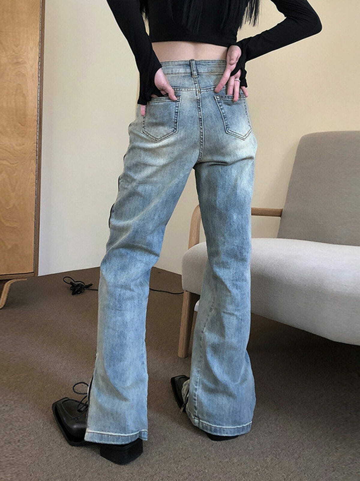 Y2K Patchwork High Rise Straight Leg Jeans - Trendy 90s Grunge Style for Effortless Summer Outfits