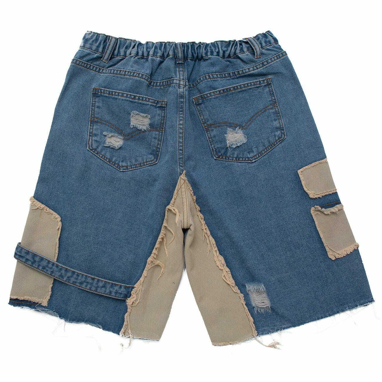 Y2K Patchwork Irregular Ripped Denim Shorts - Trendy Grunge Summer Outfit for Aesthetic Vibes