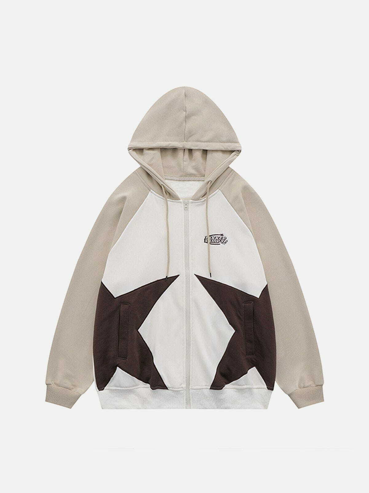 Y2K Patchwork Star Zip Up Hoodie - Trendy Grunge Aesthetic for Summer Outfits & 90s Fashion Lovers