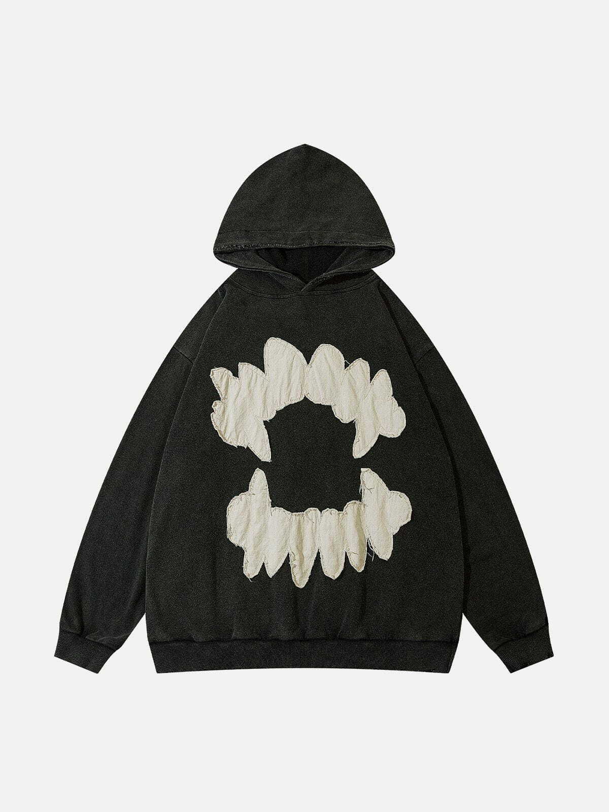 Y2K Patchwork Tooth Washed Hoodie - Trendy Grunge Aesthetic for Summer Outfits & 90s Vibes