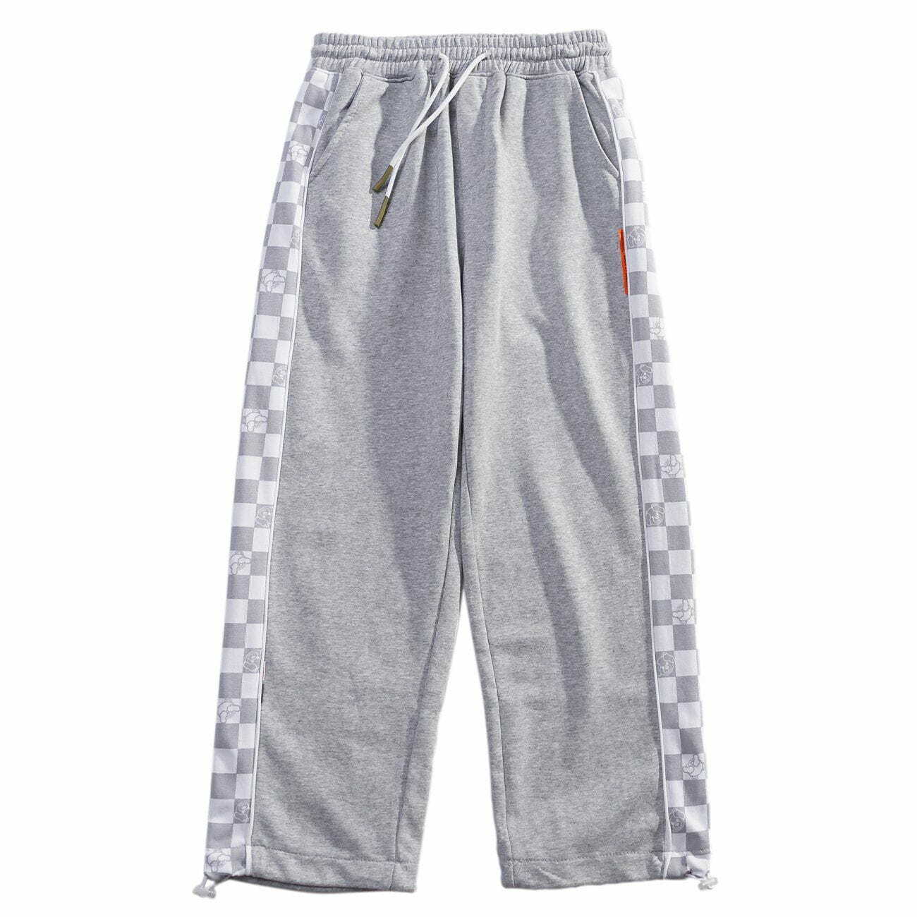 Y2K Plaid Drawstring Sweatpants for Grunge Aesthetic, 90s Style, and Cozy Summer Outfits