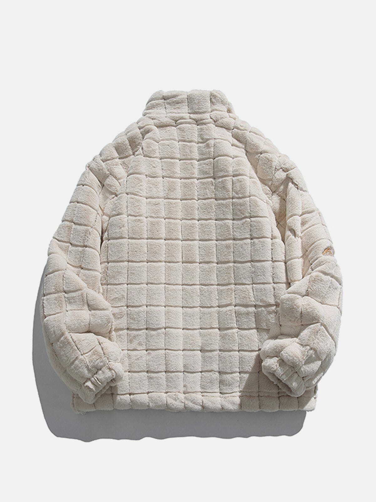 Y2K Plaid Embroidery Sherpa Coat - Cozy Grunge Winter Fashion for Aesthetic Outfits