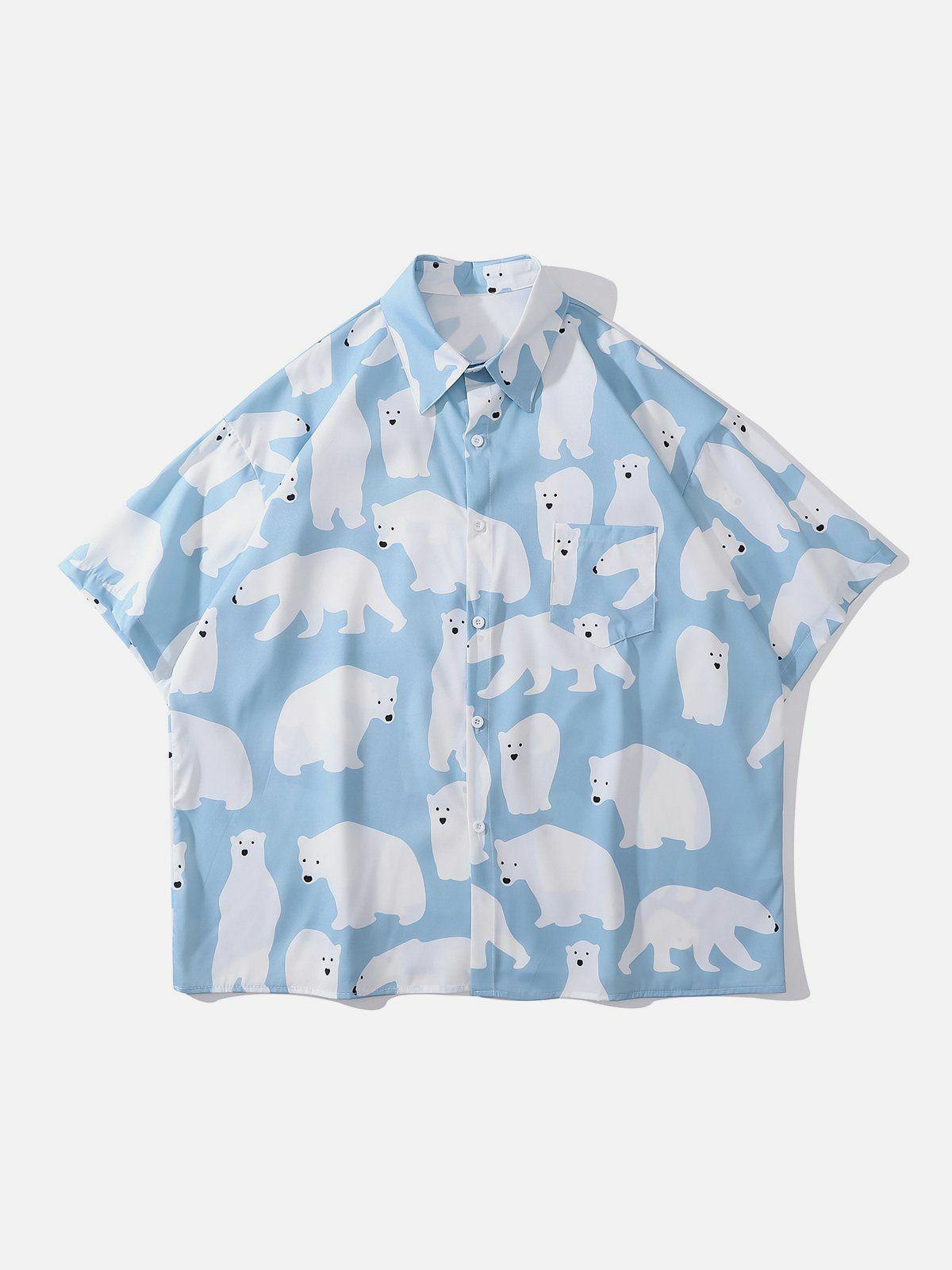 Y2K Polar Bear Print Short Sleeve Shirt - Cute Summer Outfit, Grunge Aesthetic, 90s Style Top