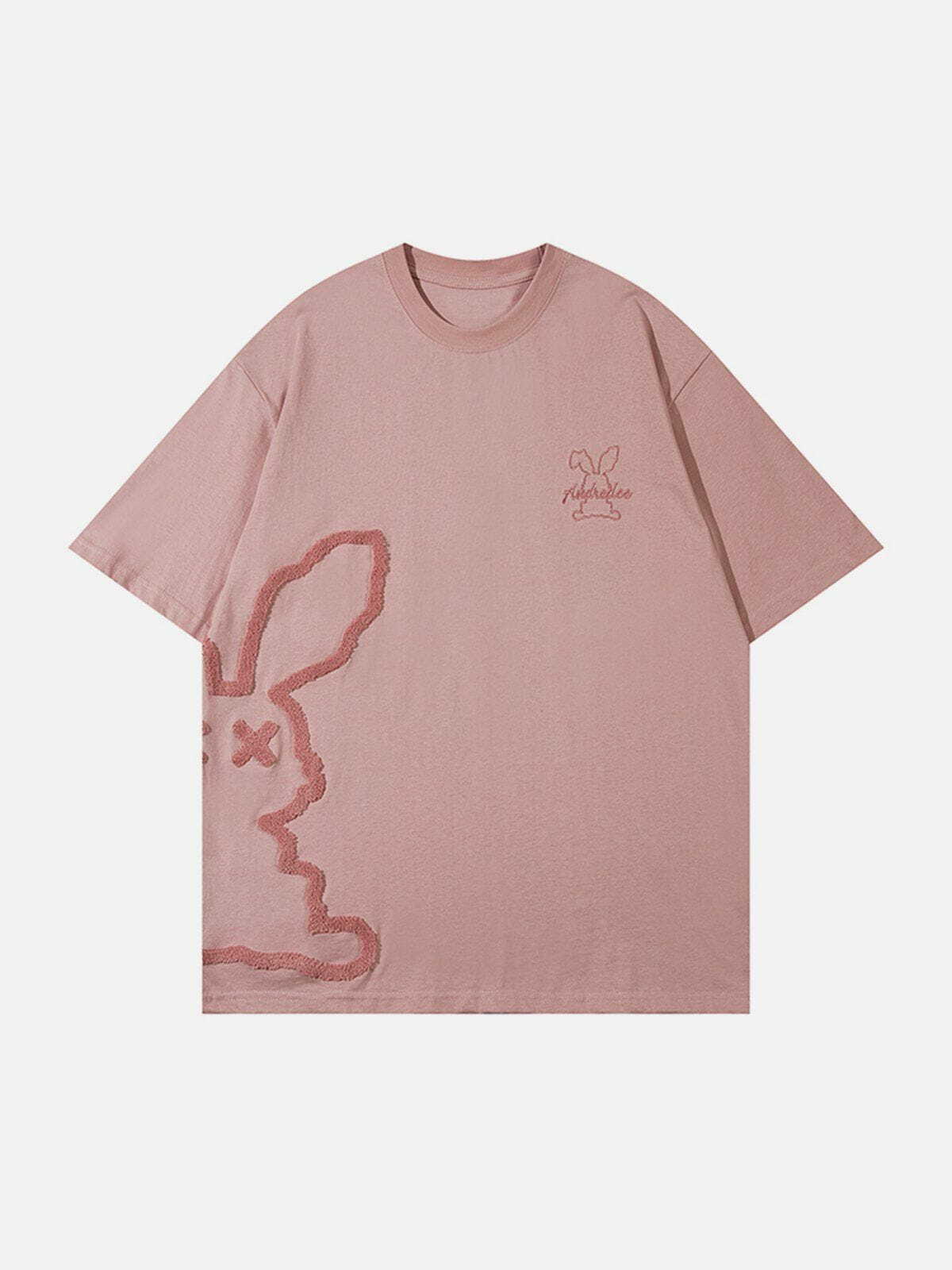 Y2K Rabbit Embroidery Tee - Cute Grunge Aesthetic Top for Summer Outfits & 90s Fashion Vibes