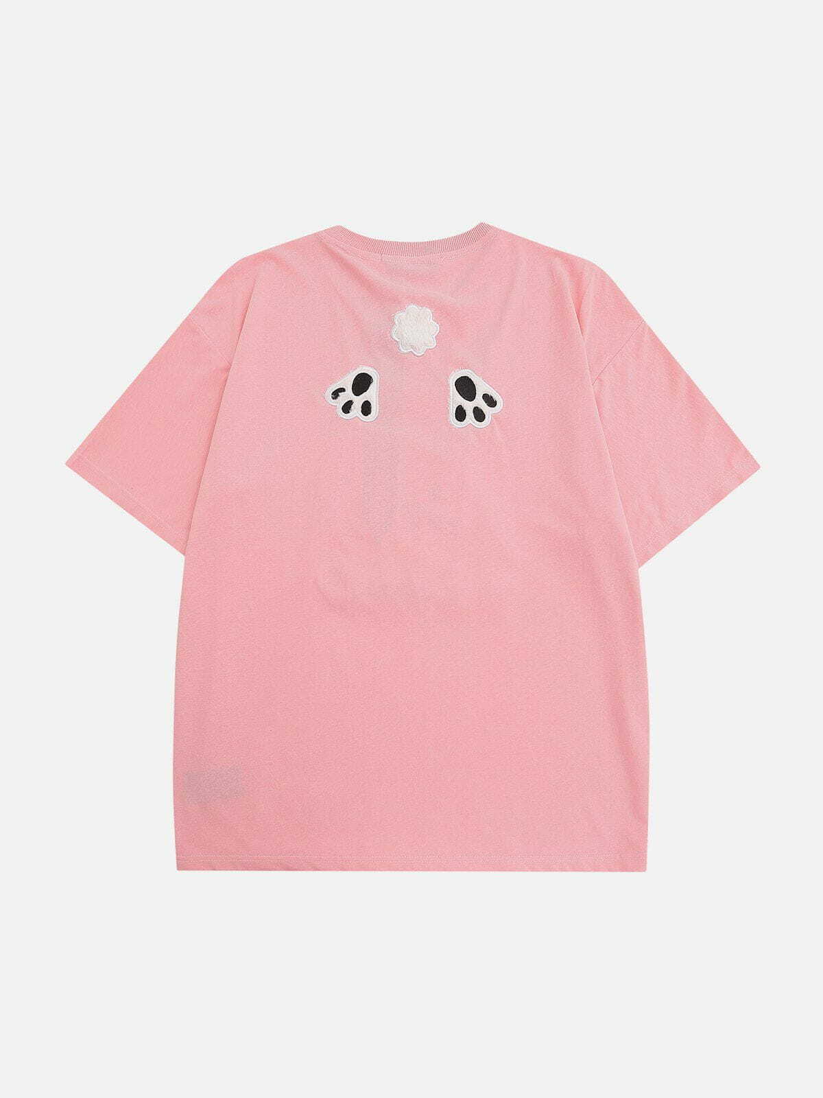 Y2K Rabbit Embroidery Tee - Vintage 90s Grunge Aesthetic Top for Summer Outfits & Casual Looks