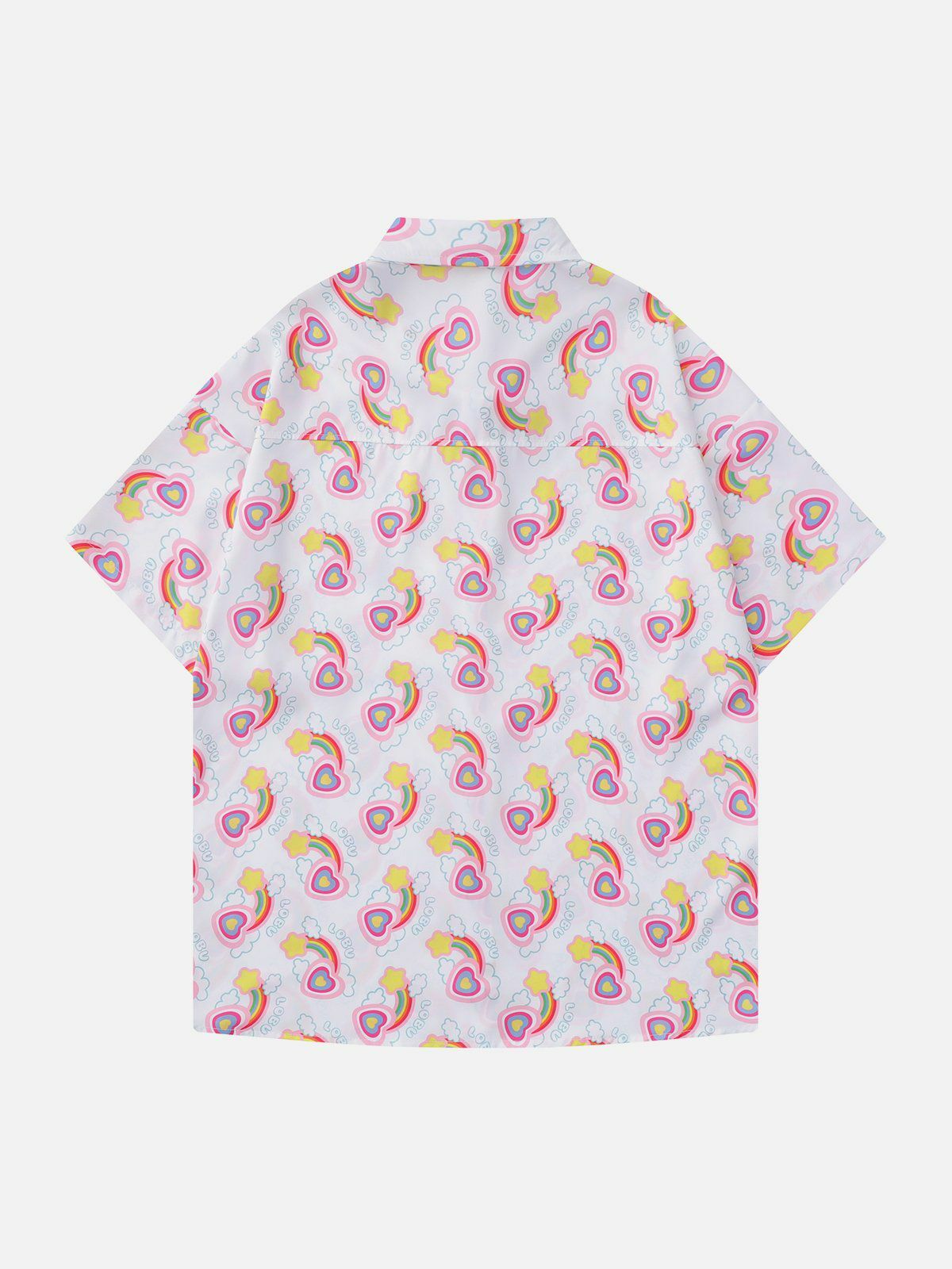 Y2K Rainbow Love Print Short Sleeve Shirt - Cute Summer Outfit for 90s Aesthetic Lovers