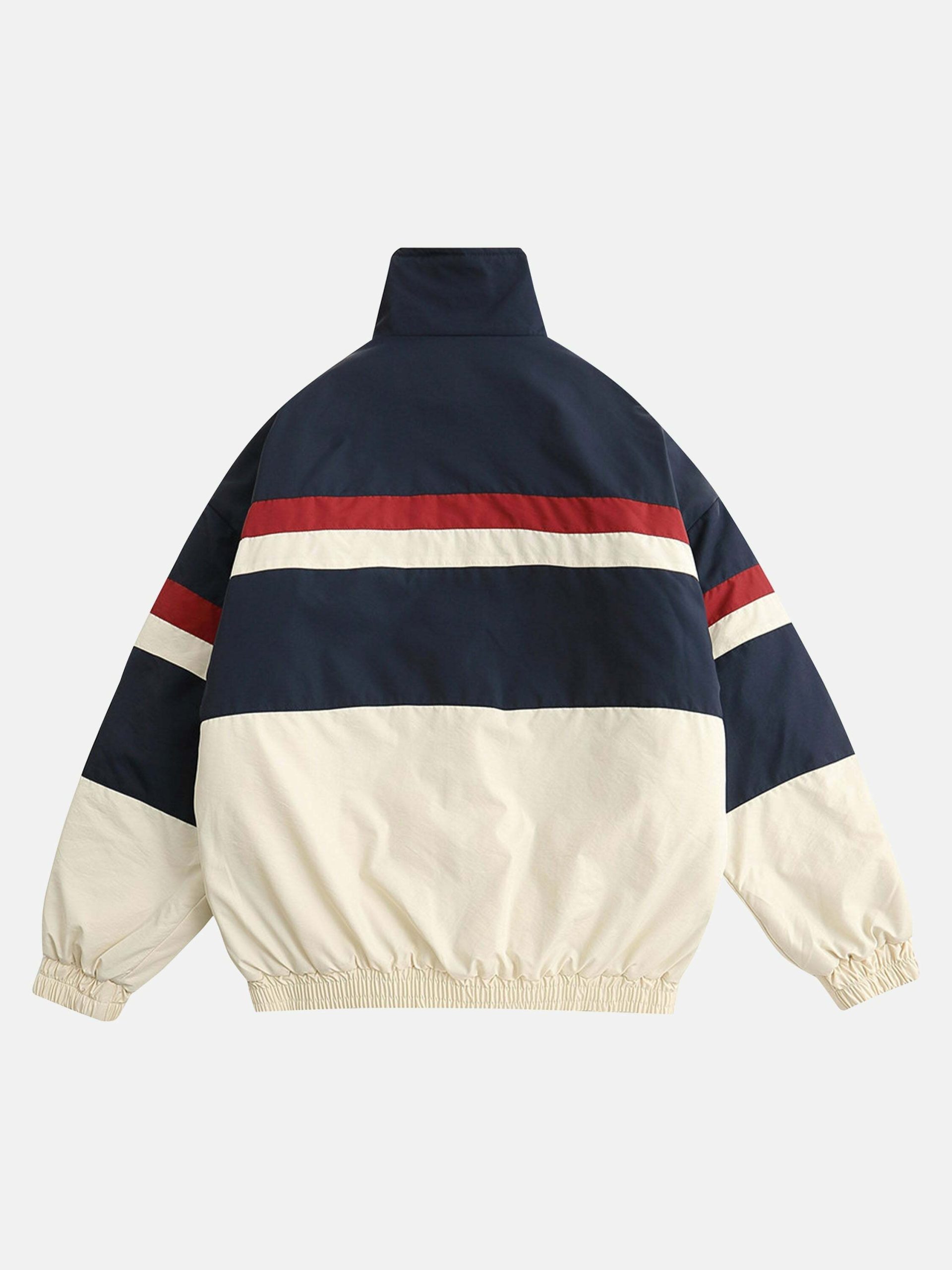 Y2K Retro Color Block Cotton Jacket with Embroidery - Perfect for Grunge and 90s Fashion Lovers