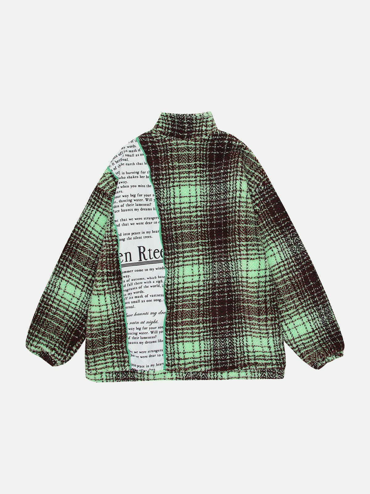 Y2K Retro Patchwork Plaid Sherpa Coat - Grunge Aesthetic Outerwear for 2000s Fashion Lovers