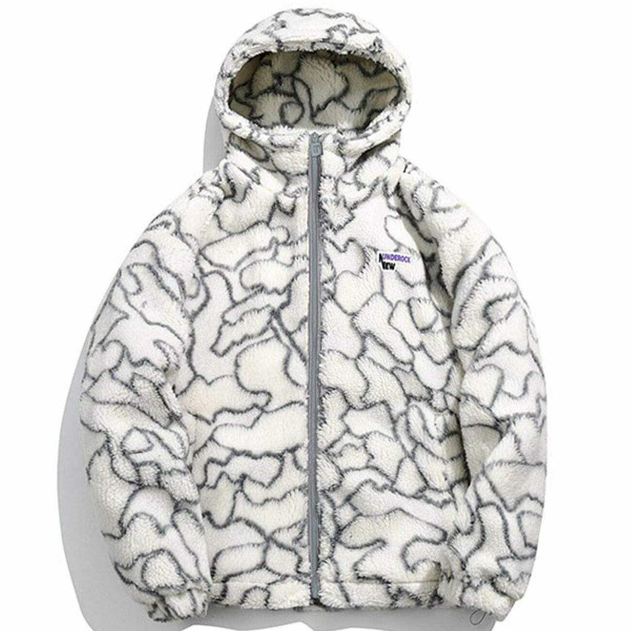 Y2K Sherpa Hooded Winter Coat - Cozy Grunge Style for 2000s Fashion Lovers