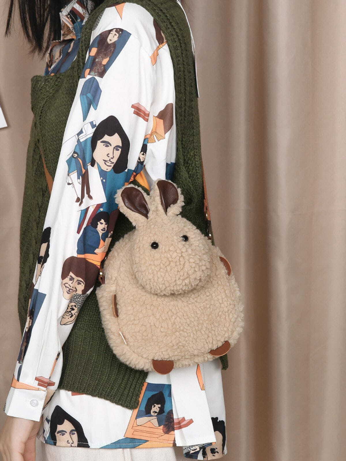 Y2K Sherpa Mini Rabbit Bag - Cute 2000s Fashion Accessory for Grunge & Coquette Aesthetic Outfits